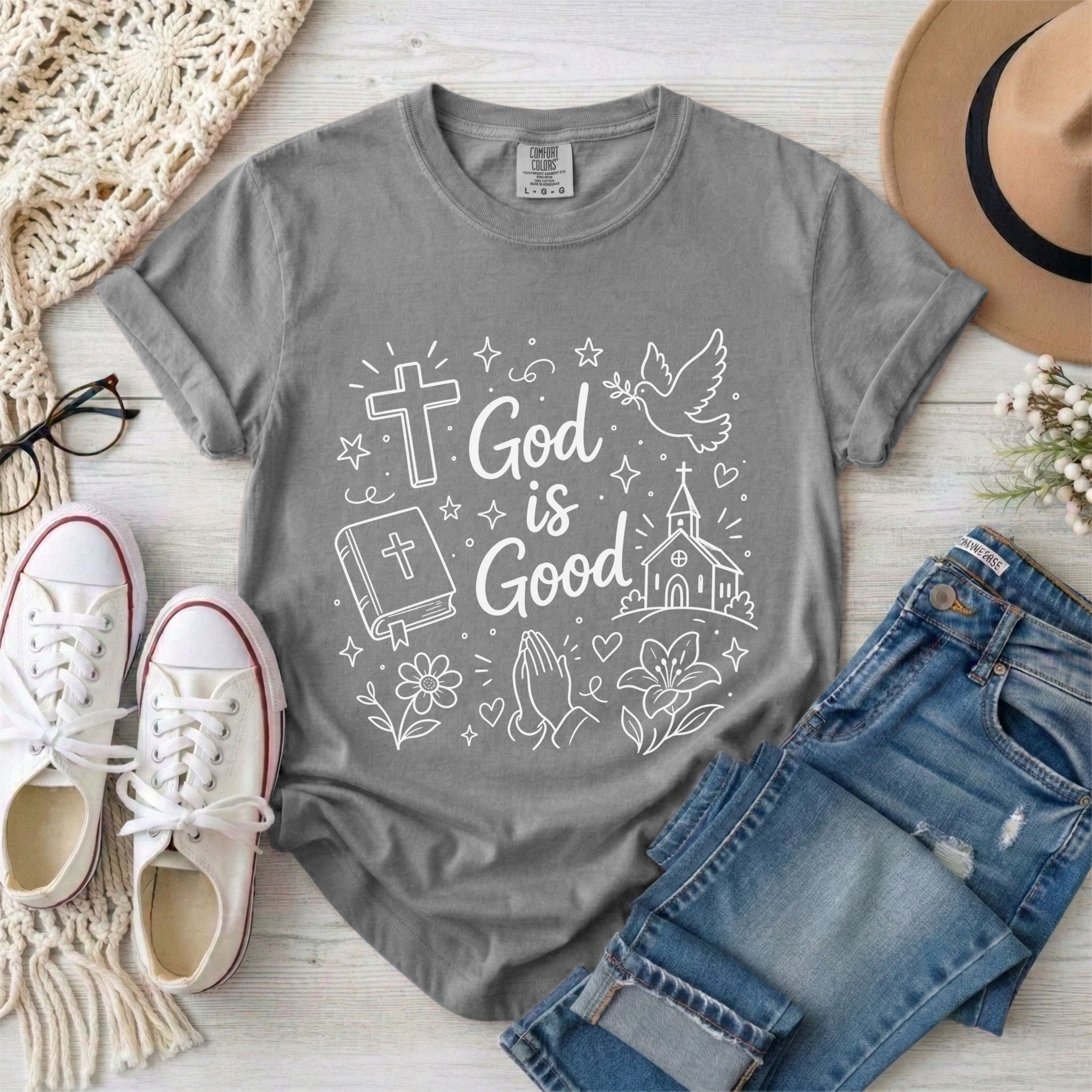 God Is Good Christian Doodles Graphic T-Shirt
