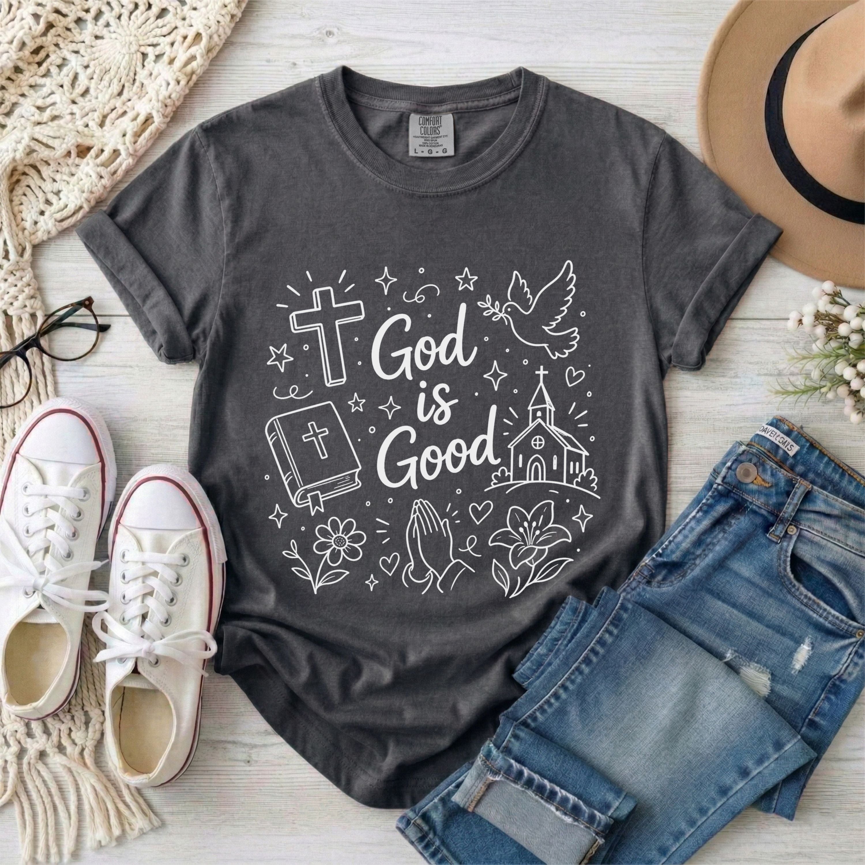 God Is Good Christian Doodles Graphic T-Shirt