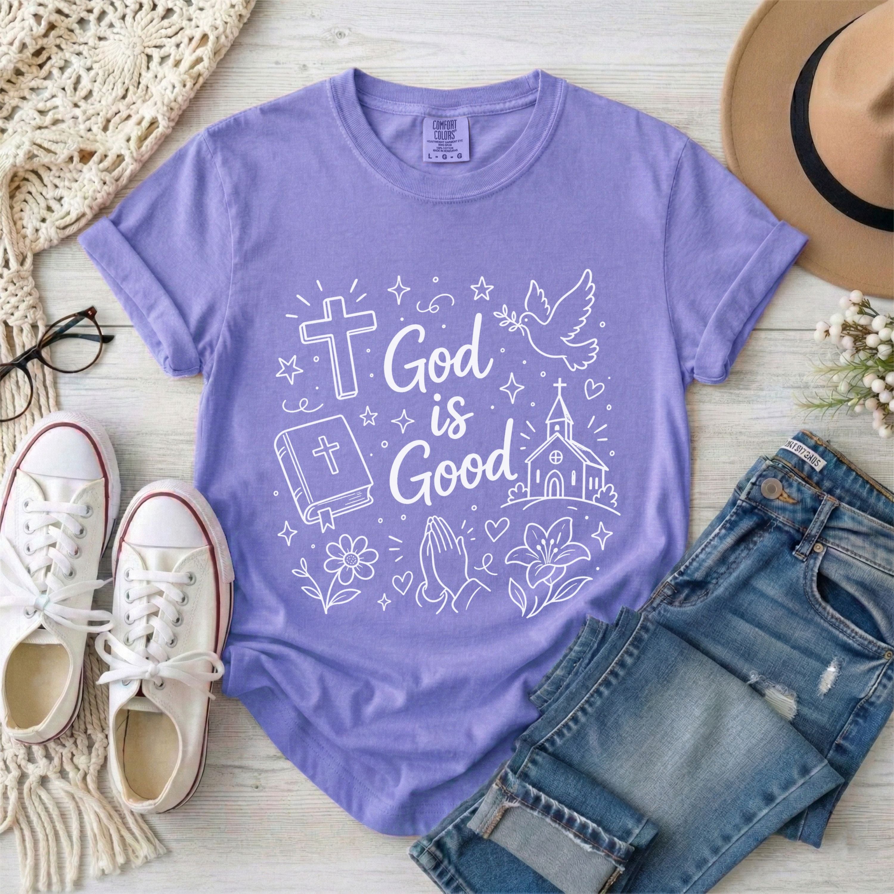 God Is Good Christian Doodles Graphic T-Shirt