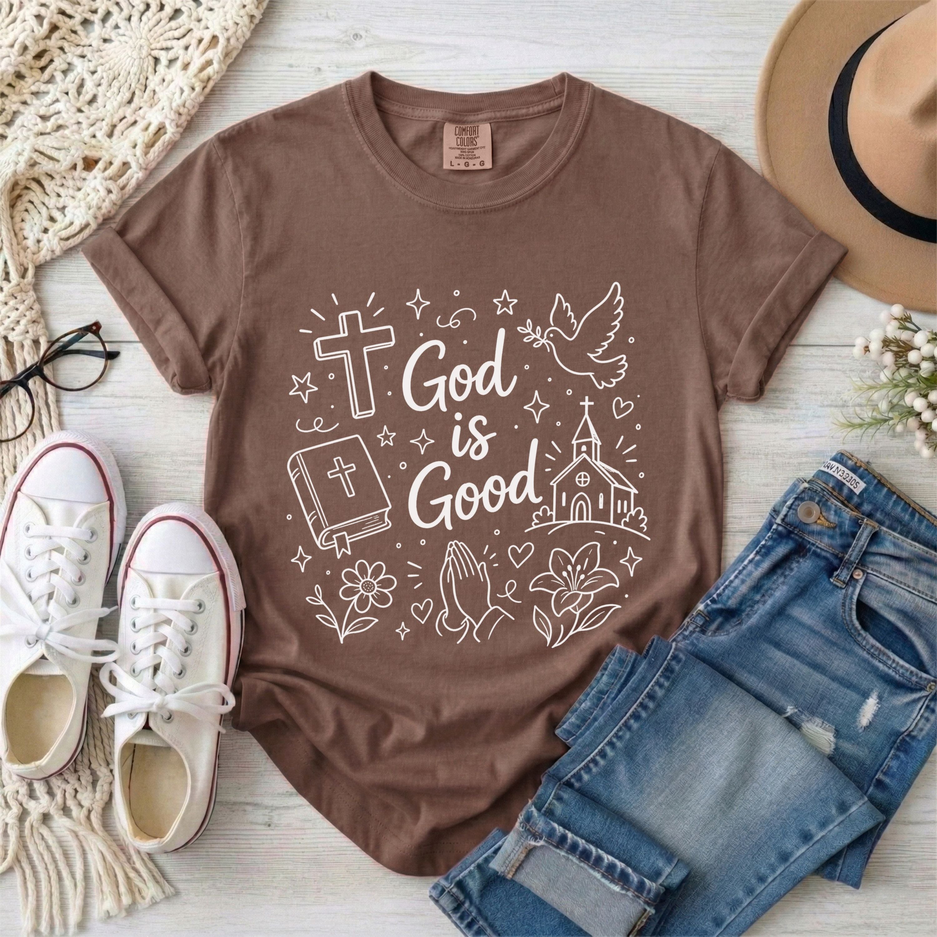 God Is Good Christian Doodles Graphic T-Shirt
