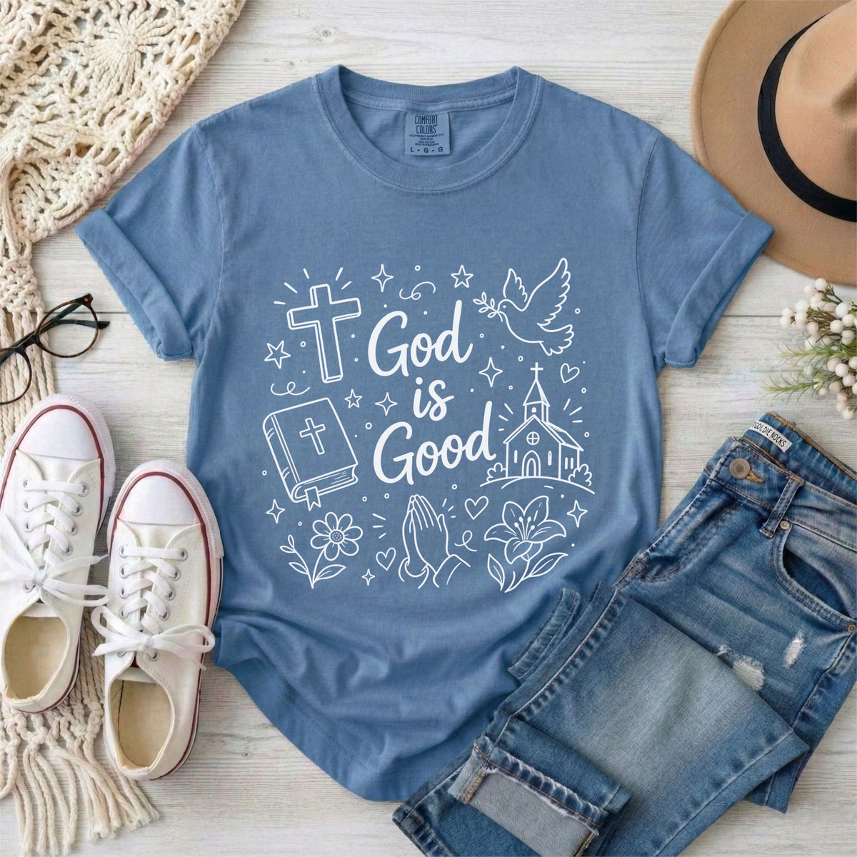 God Is Good Christian Doodles Graphic T-Shirt