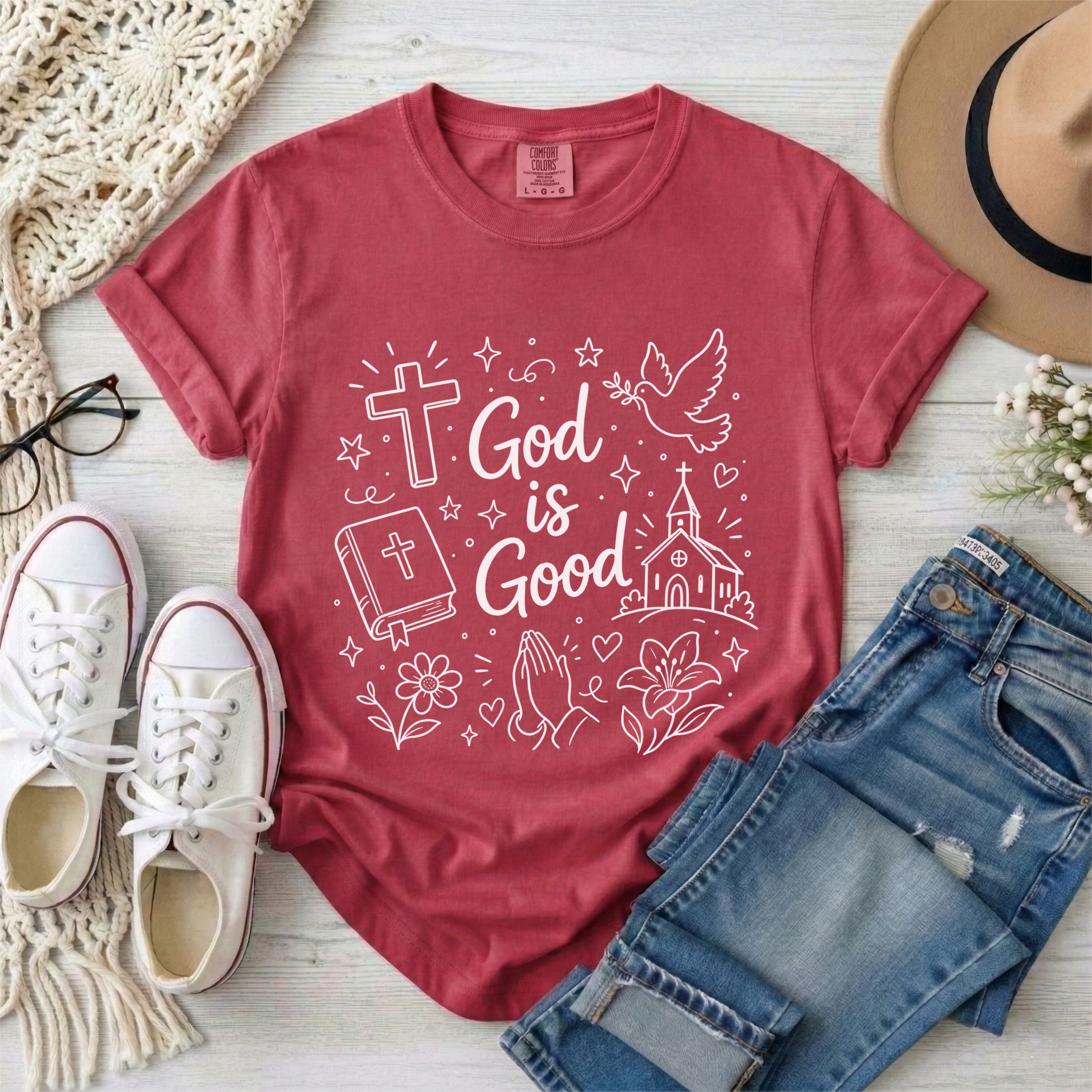 God Is Good Christian Doodles Graphic T-Shirt