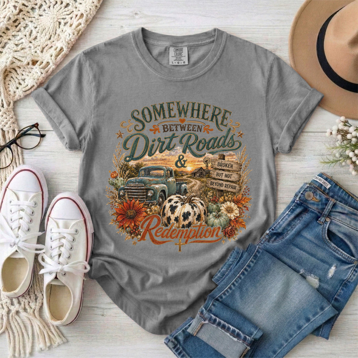 Dirt Roads & Redemption Fall Christian T-Shirt