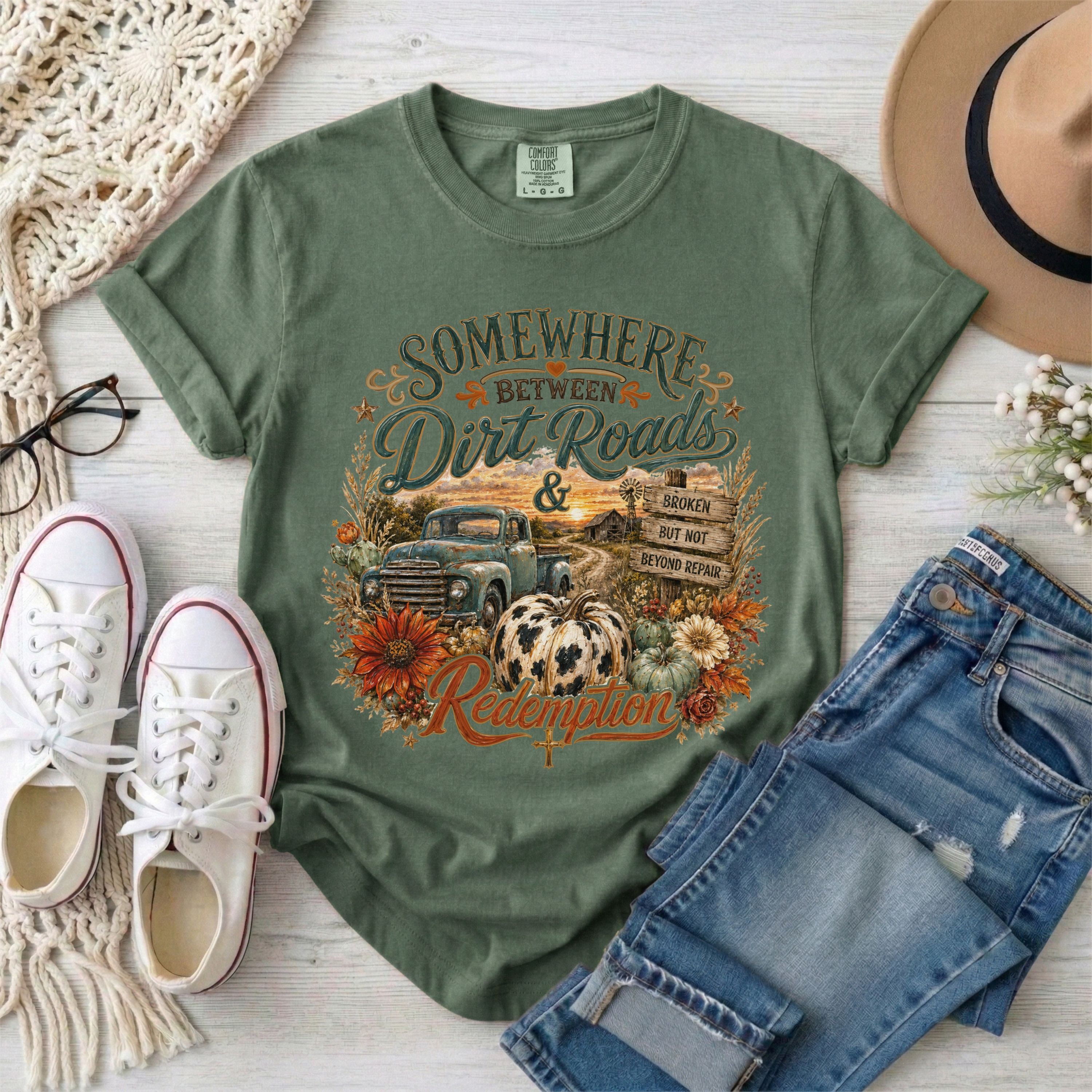 Dirt Roads & Redemption Fall Christian T-Shirt