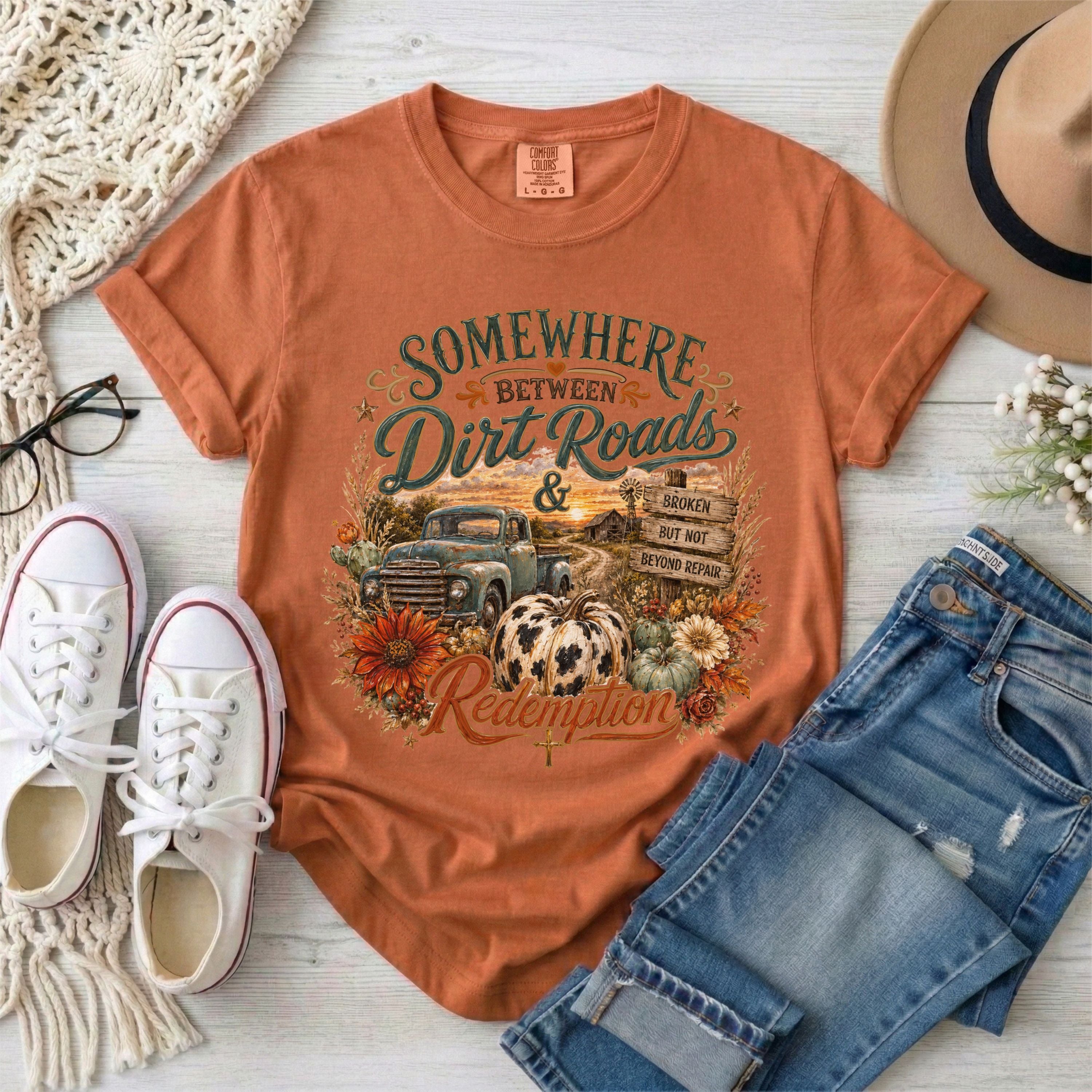 Dirt Roads & Redemption Fall Christian T-Shirt