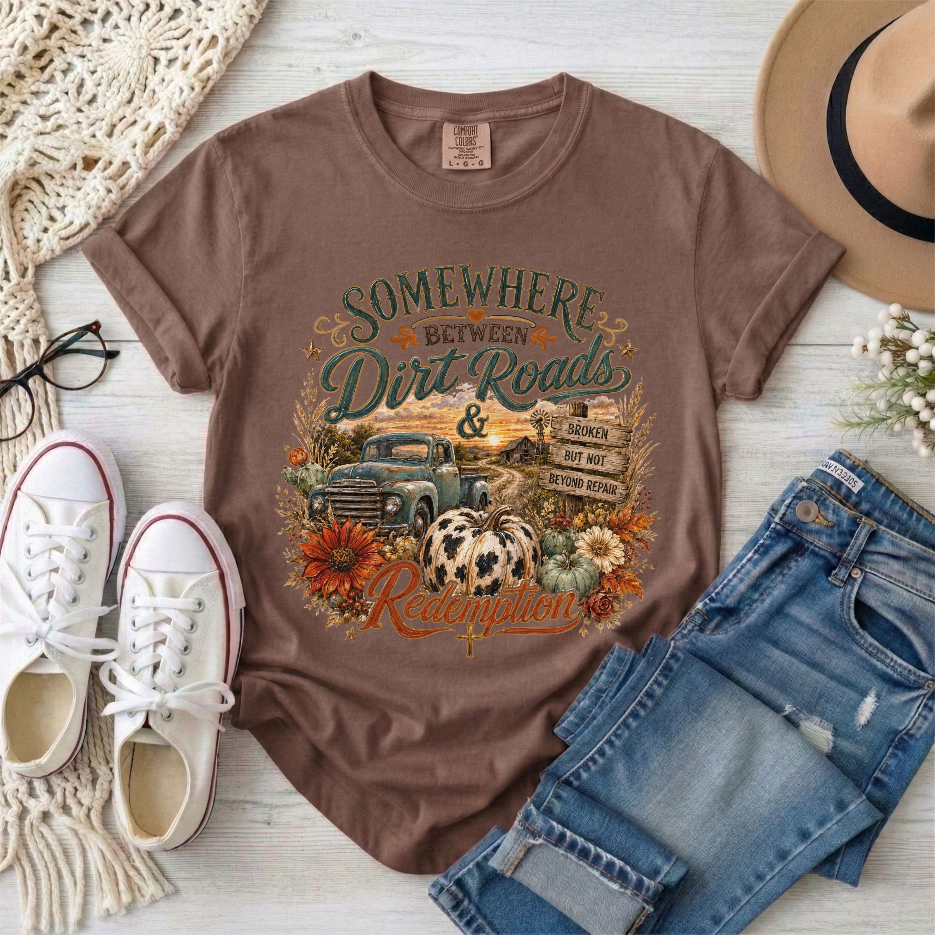 Dirt Roads & Redemption Fall Christian T-Shirt