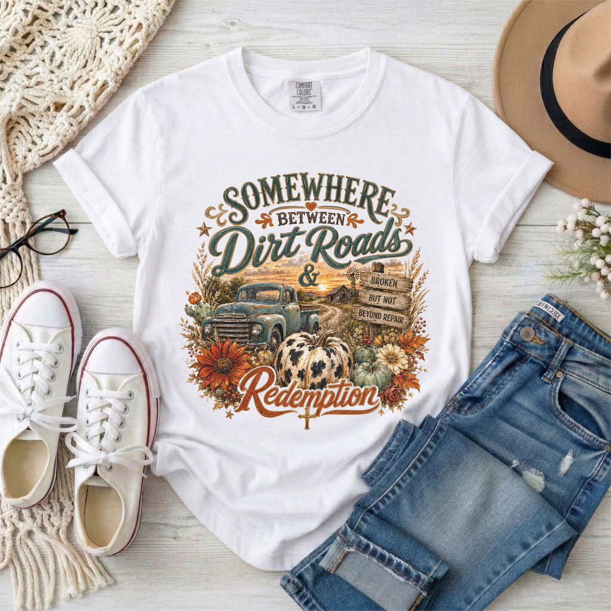Dirt Roads & Redemption Fall Christian T-Shirt
