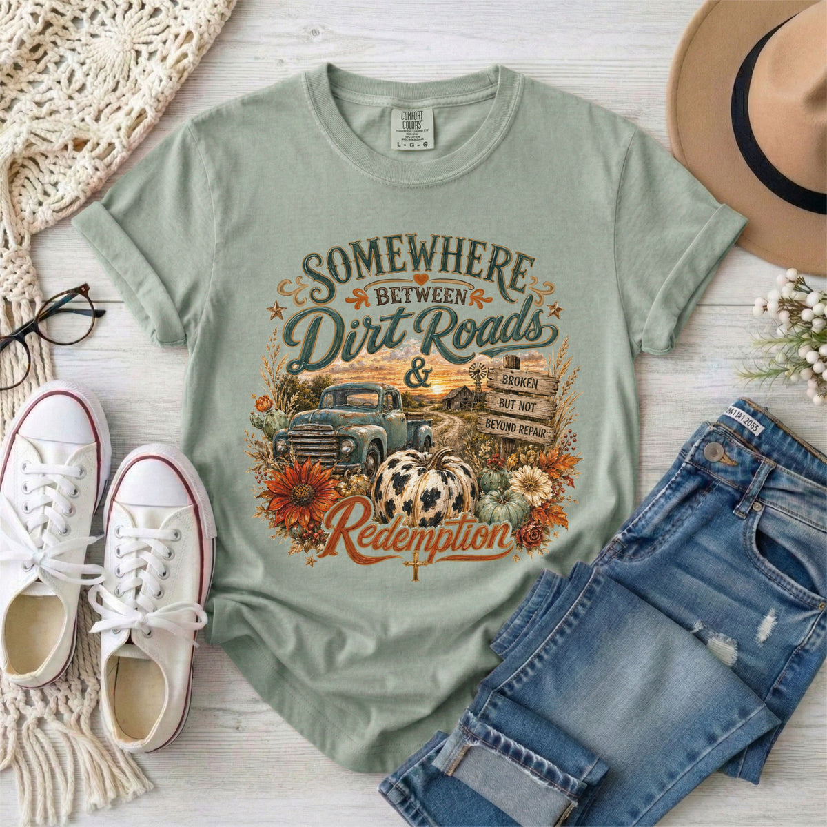 Dirt Roads & Redemption Fall Christian T-Shirt