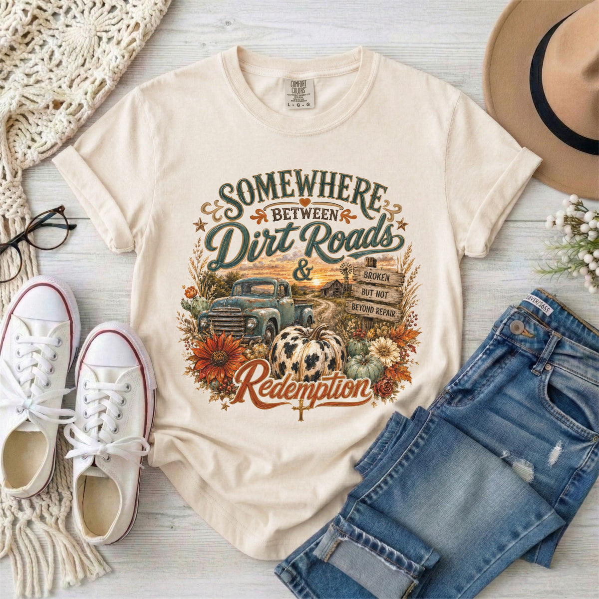 Dirt Roads & Redemption Fall Christian T-Shirt