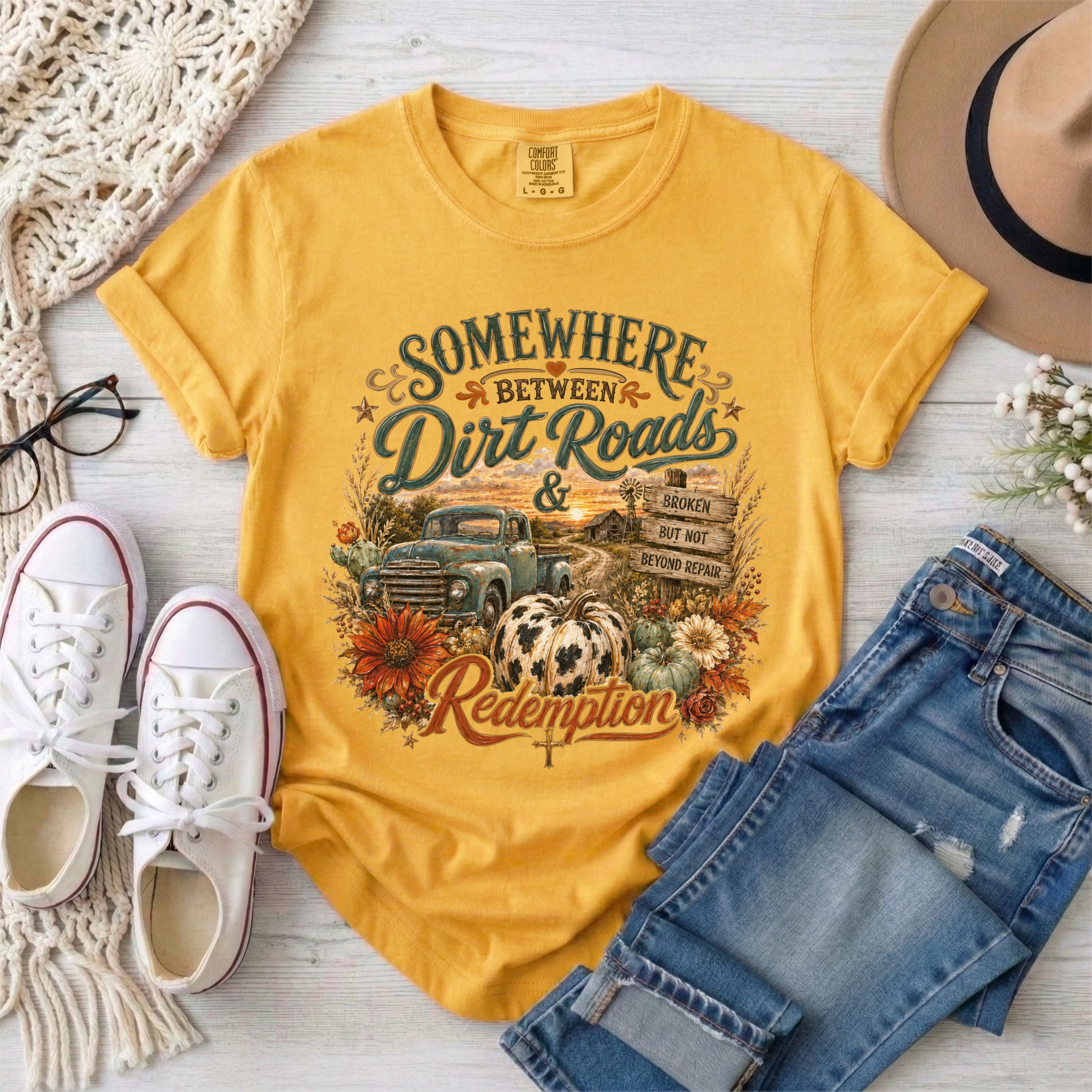 Dirt Roads & Redemption Fall Christian T-Shirt