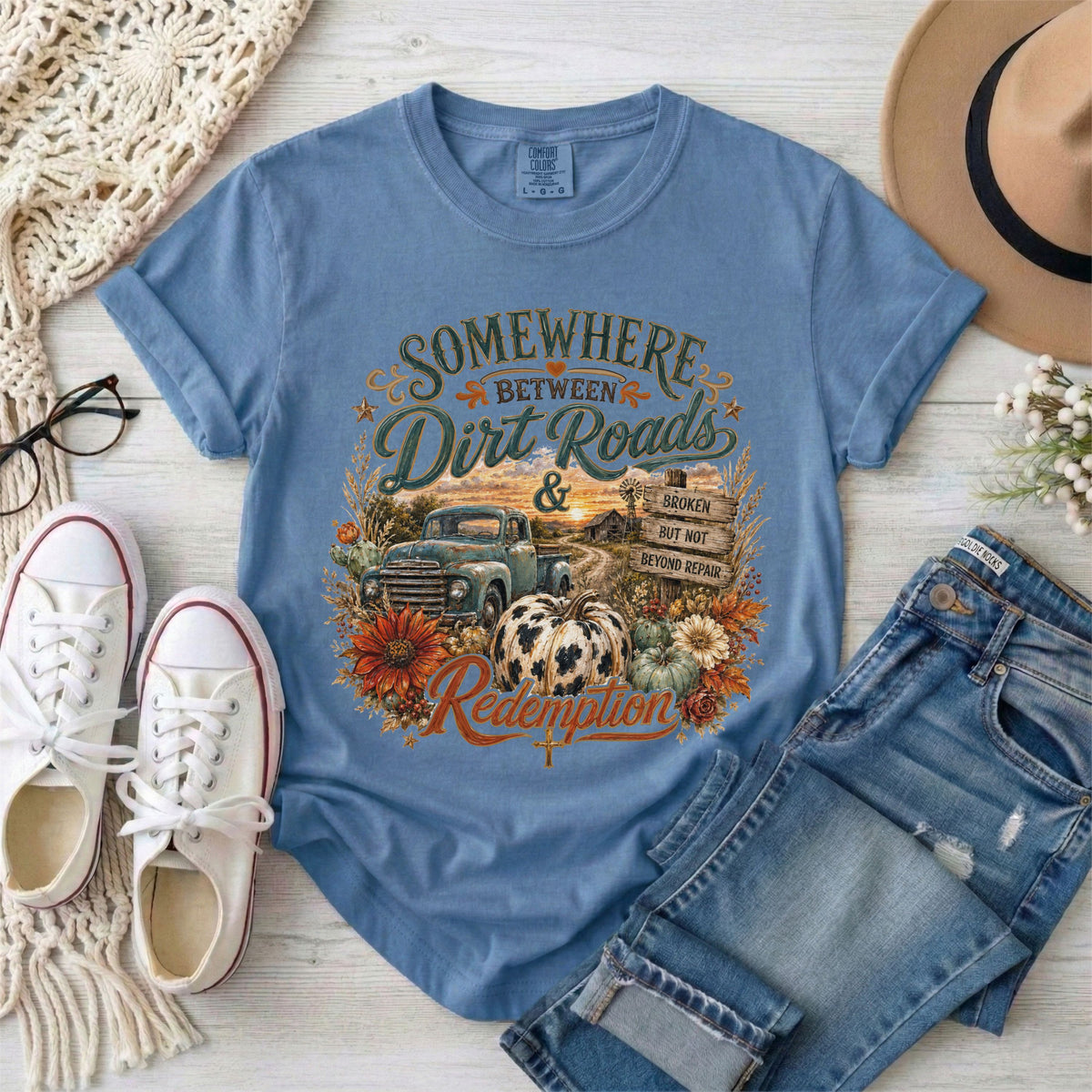 Dirt Roads & Redemption Fall Christian T-Shirt