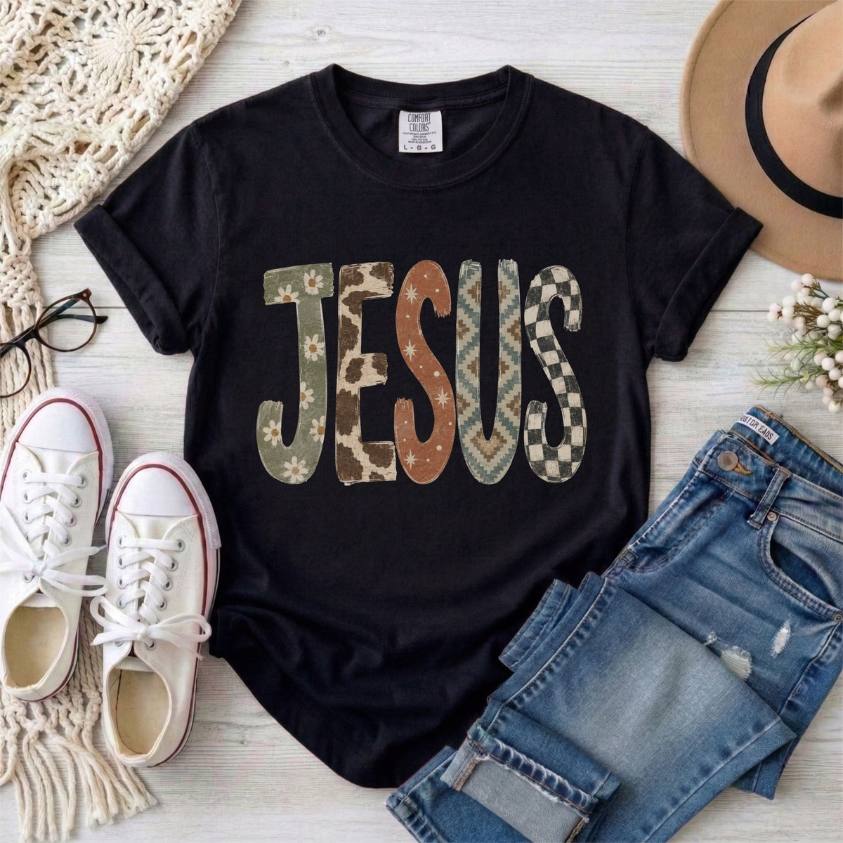 JESUS Faux Patchwork Christian T-Shirt