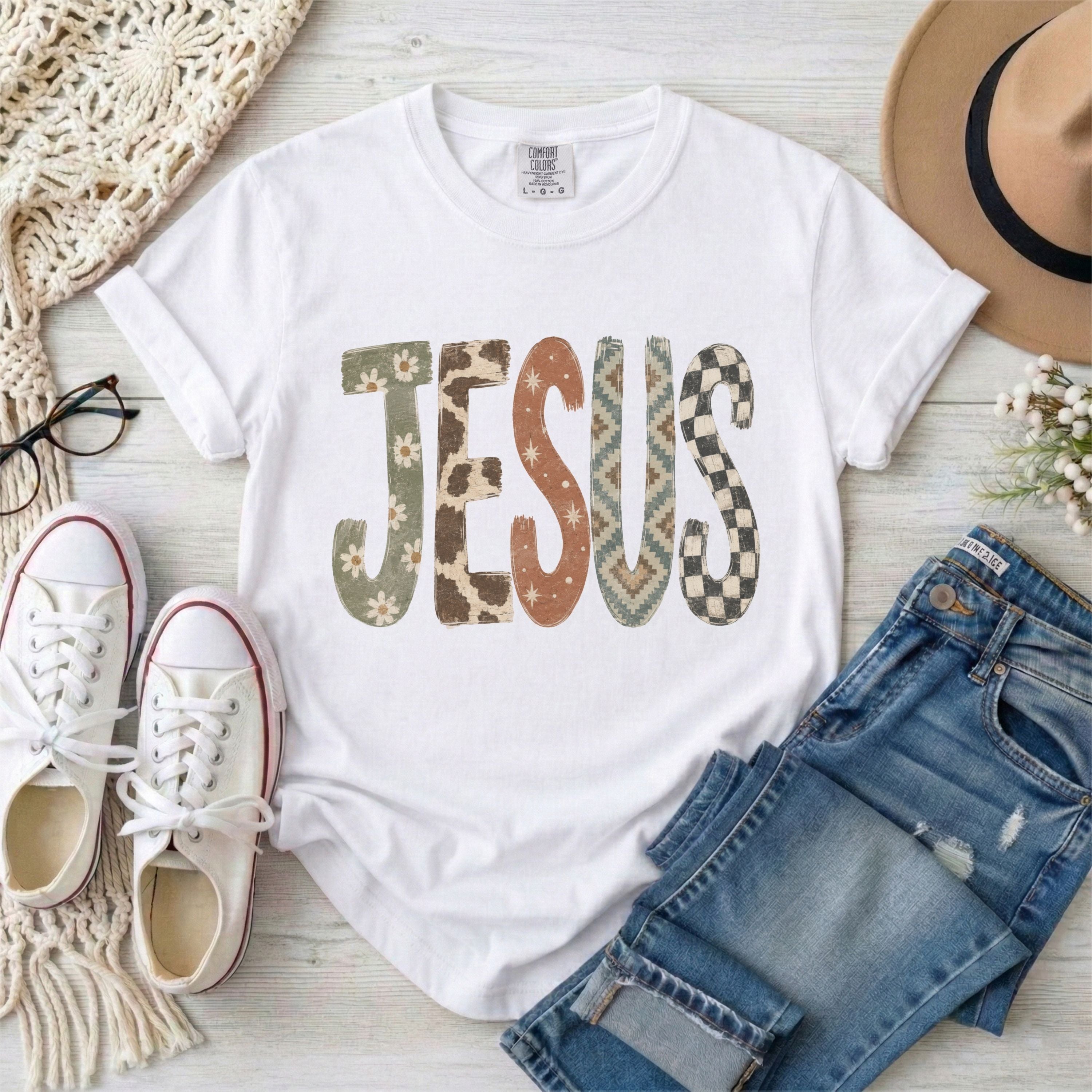 JESUS Faux Patchwork Christian T-Shirt
