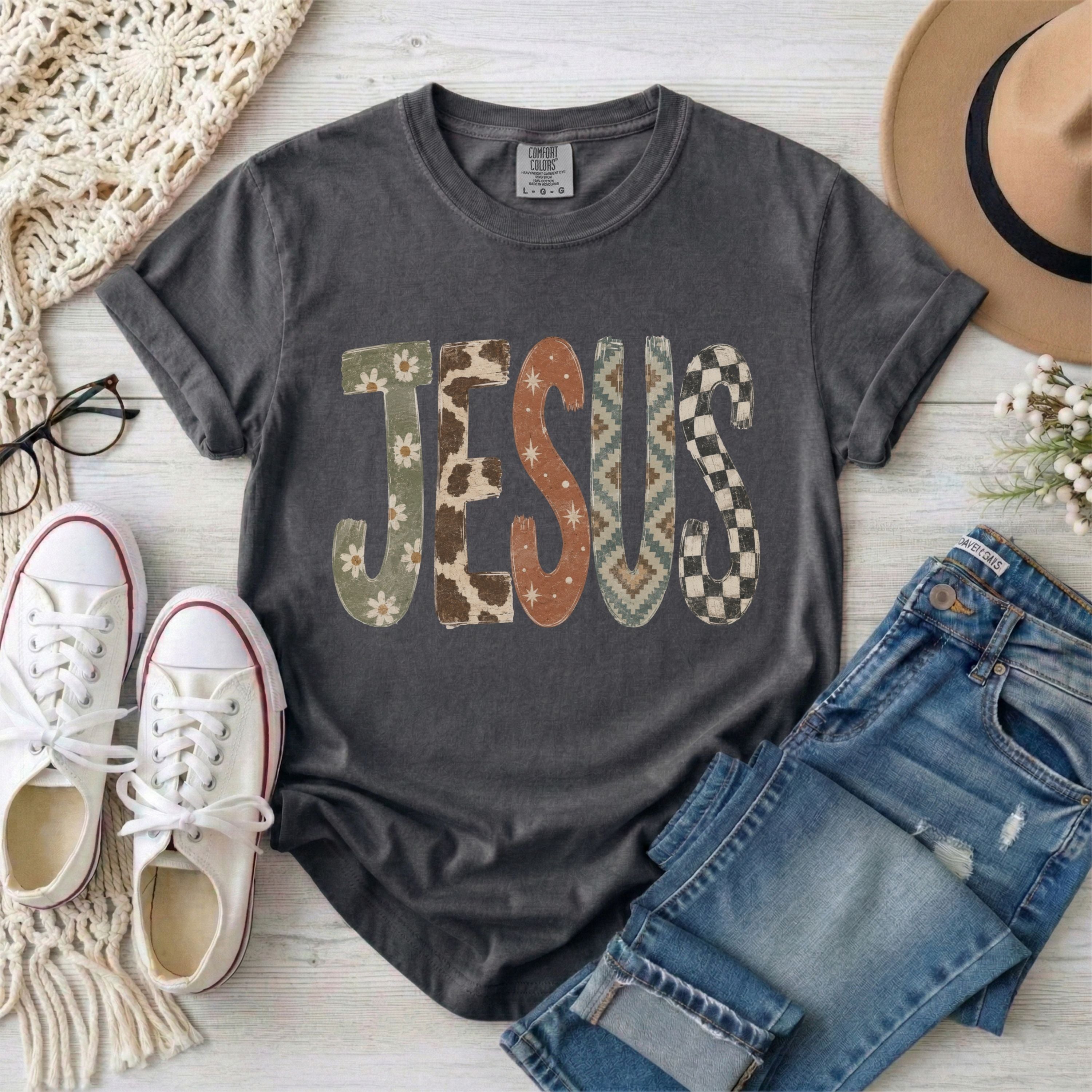 JESUS Faux Patchwork Christian T-Shirt