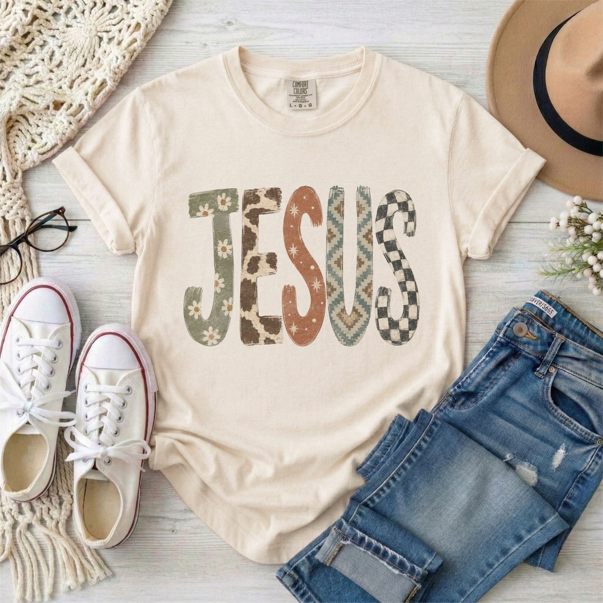 JESUS Faux Patchwork Christian T-Shirt