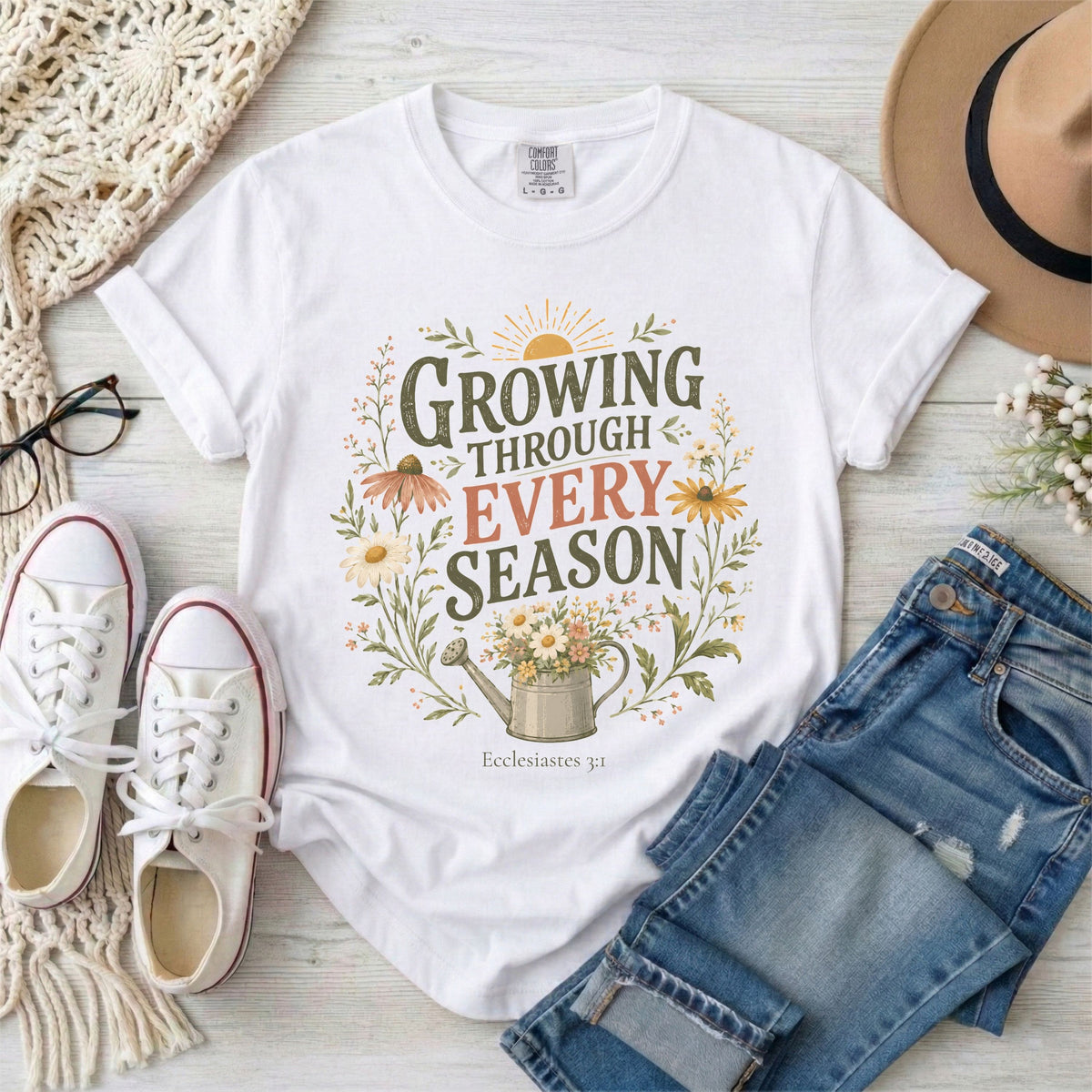 Growing Through Every Season Ecclesiastes 3:1 Christian T-Shirt