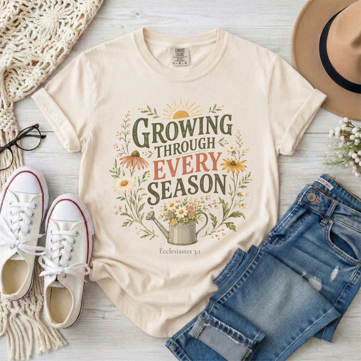 Growing Through Every Season Ecclesiastes 3:1 Christian T-Shirt