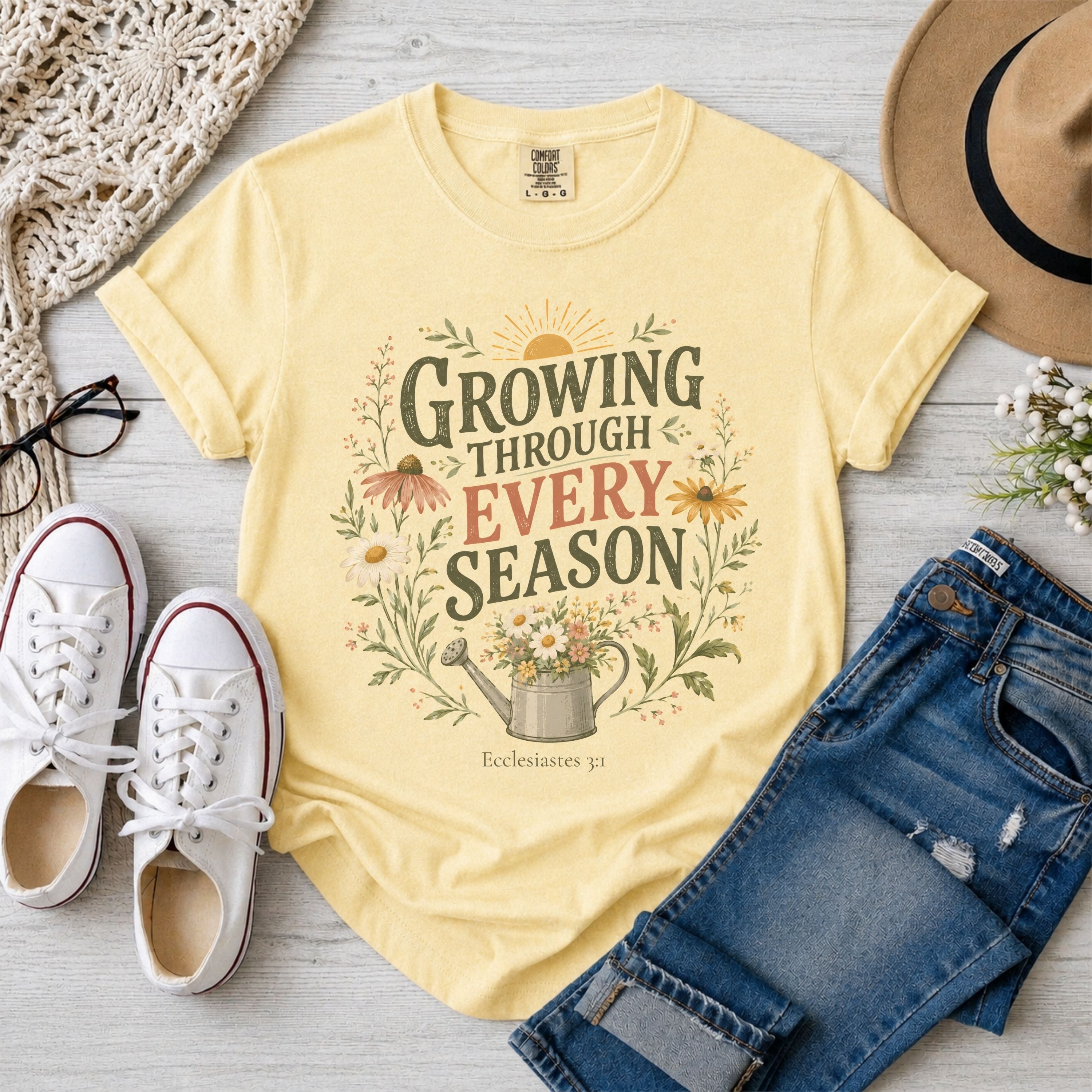 Growing Through Every Season Ecclesiastes 3:1 Christian T-Shirt