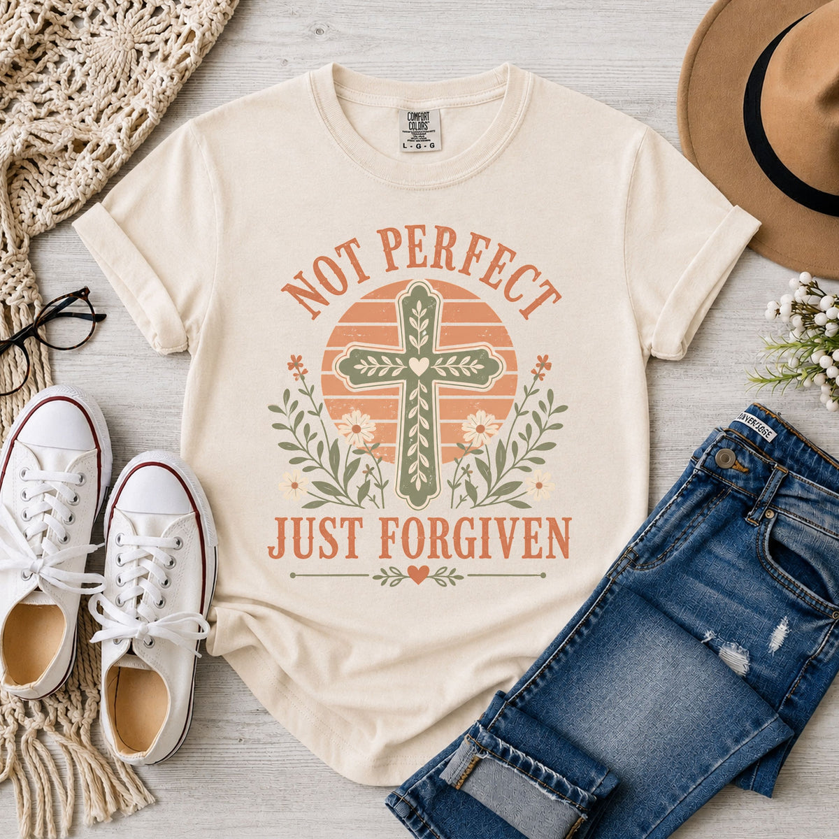 Not Perfect Just Forgiven Christian T-Shirt