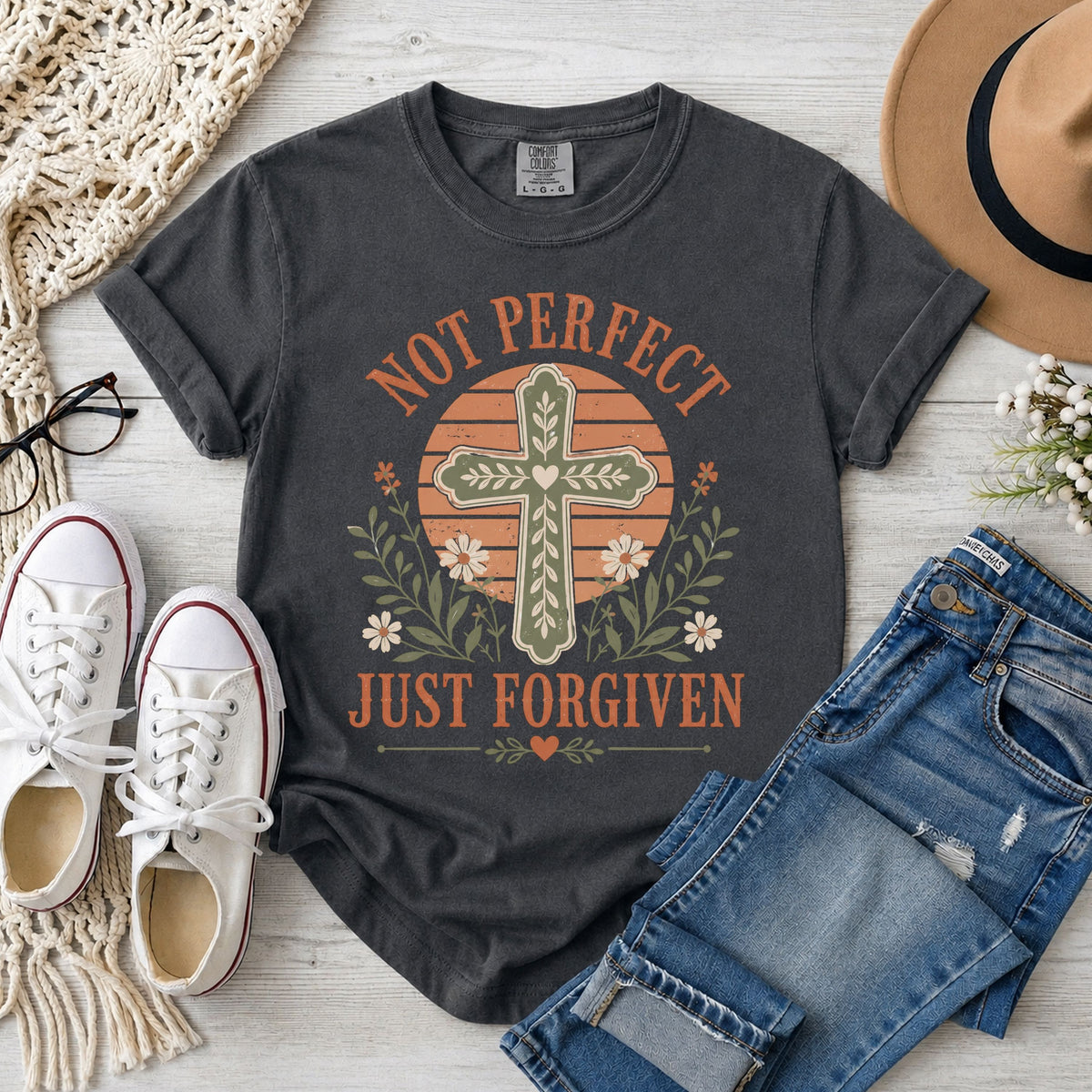Not Perfect Just Forgiven Christian T-Shirt