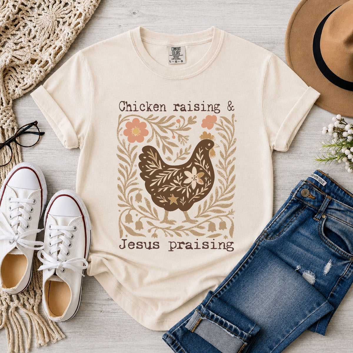 Chicken Raising & Jesus Praising Floral T-Shirt
