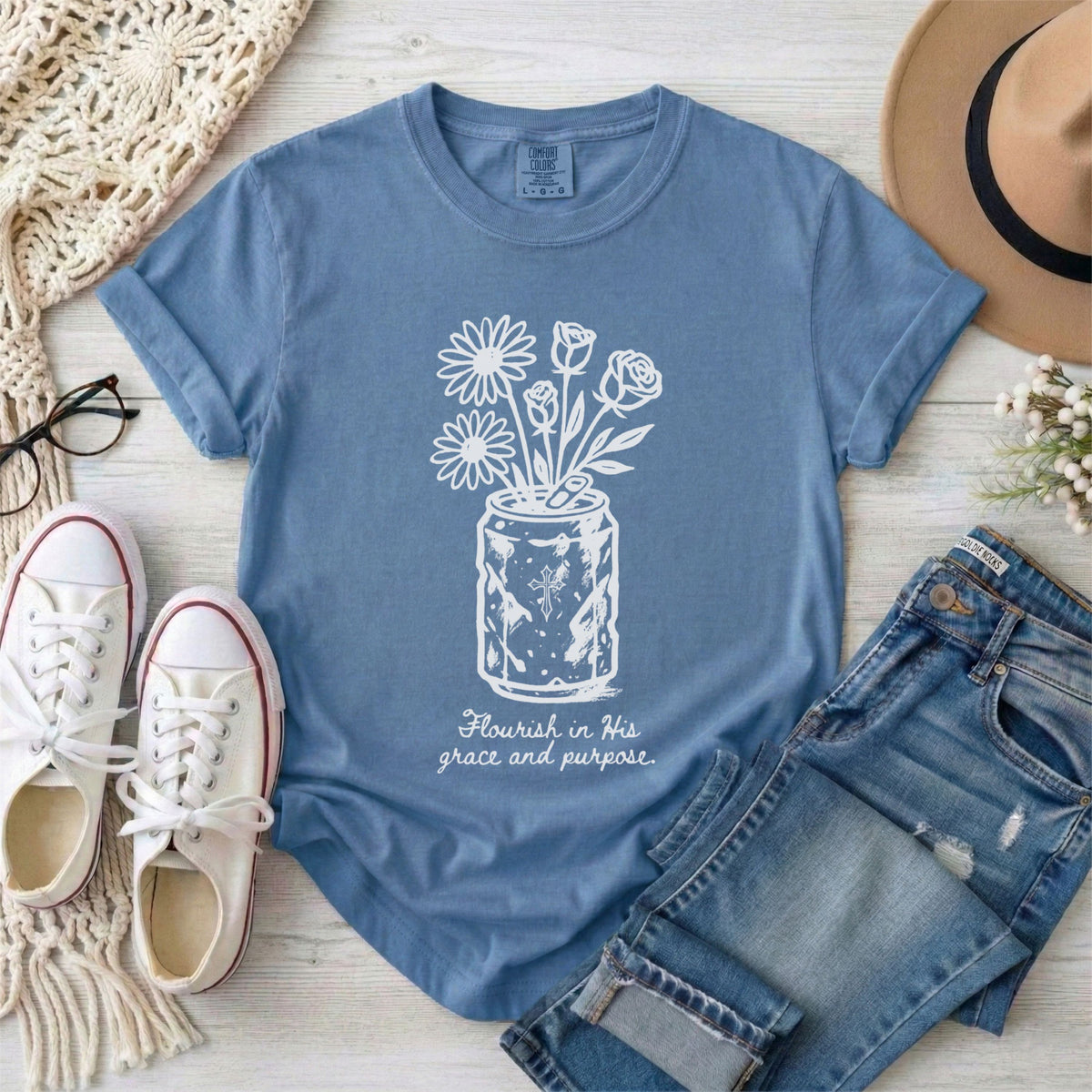 Flourish in His Grace & Purpose Christian T-Shirt
