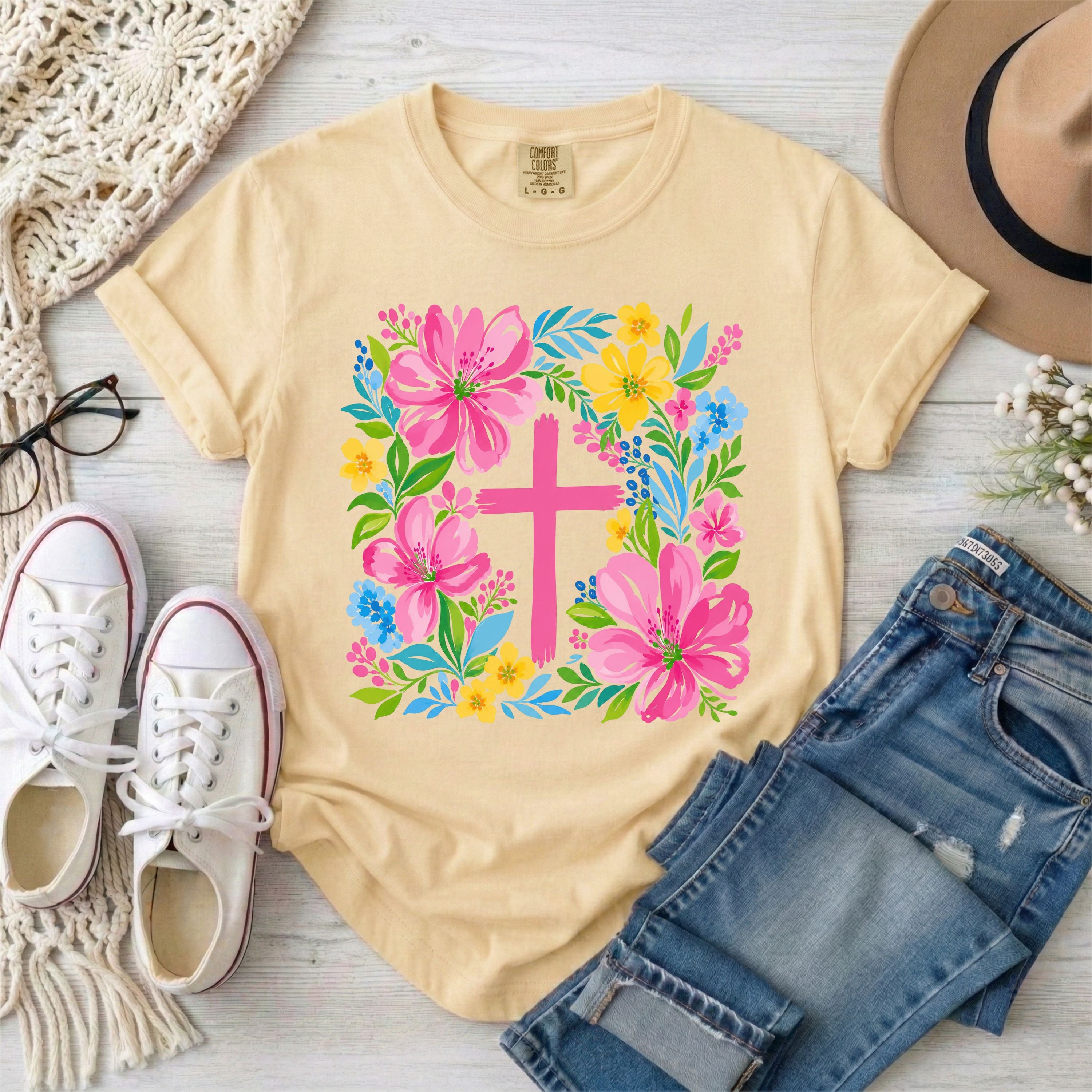 Floral Cross Christian T-Shirt