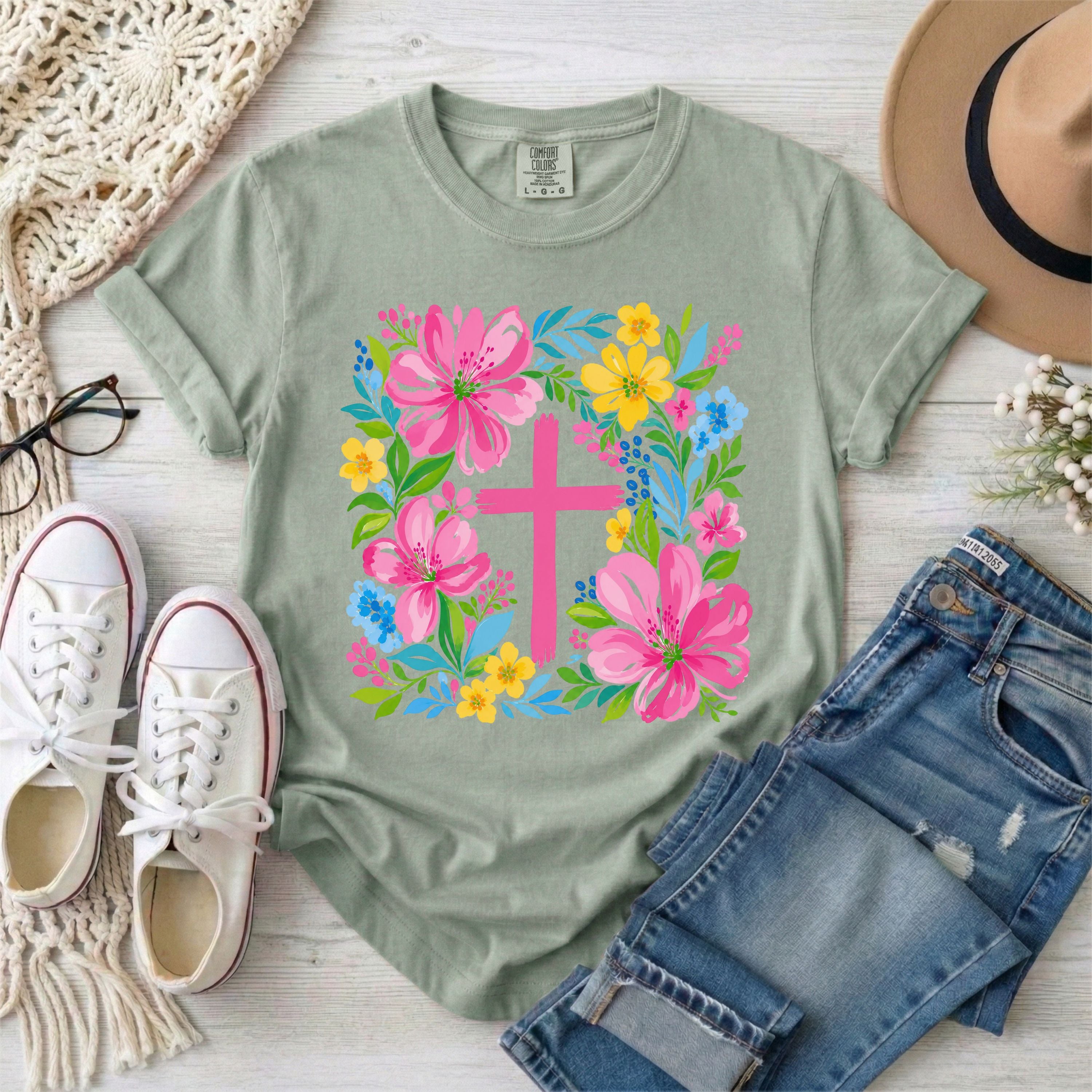 Floral Cross Christian T-Shirt