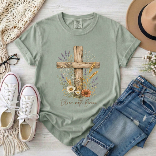 Bloom With Grace Rustic Cross T-Shirt