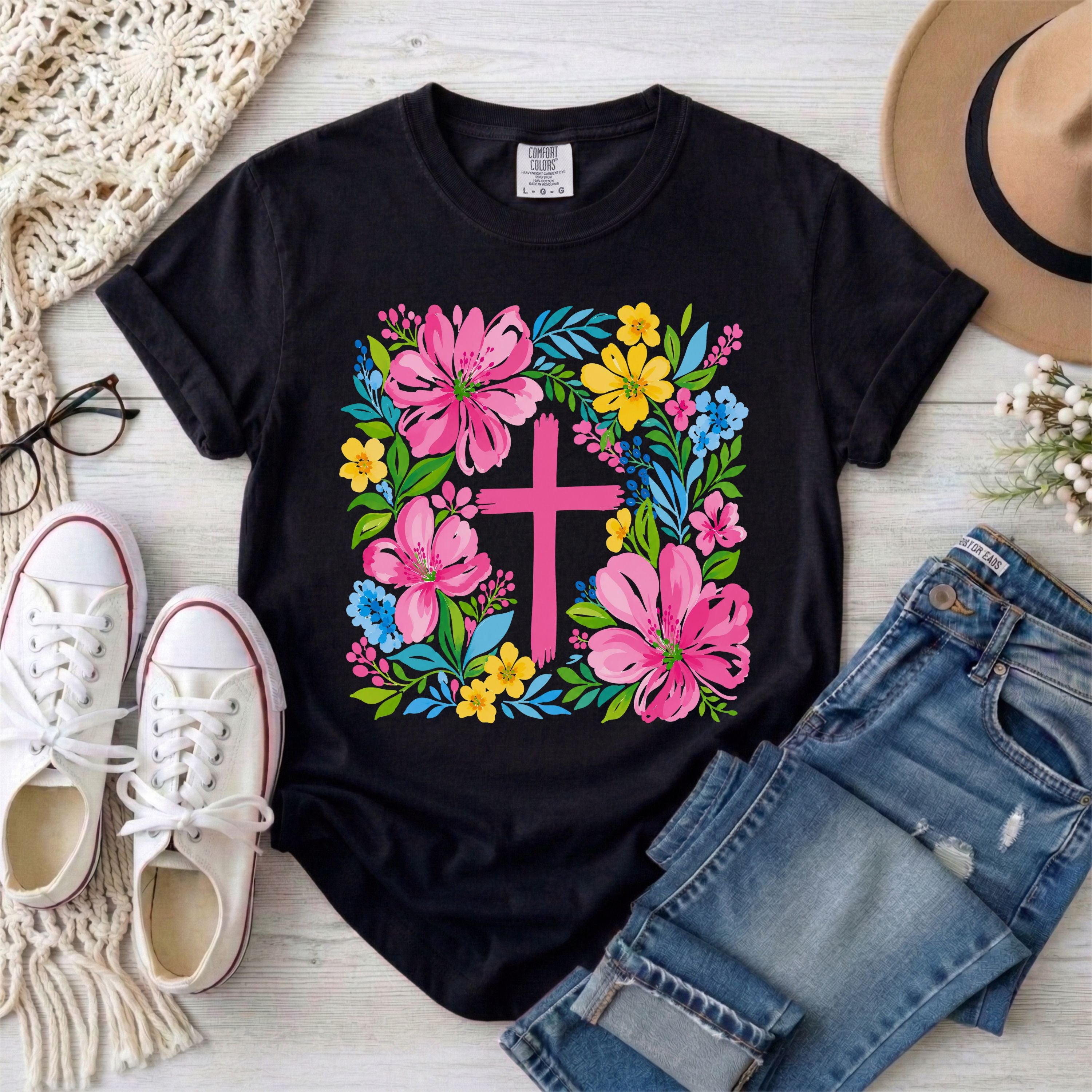 Floral Cross Christian T-Shirt