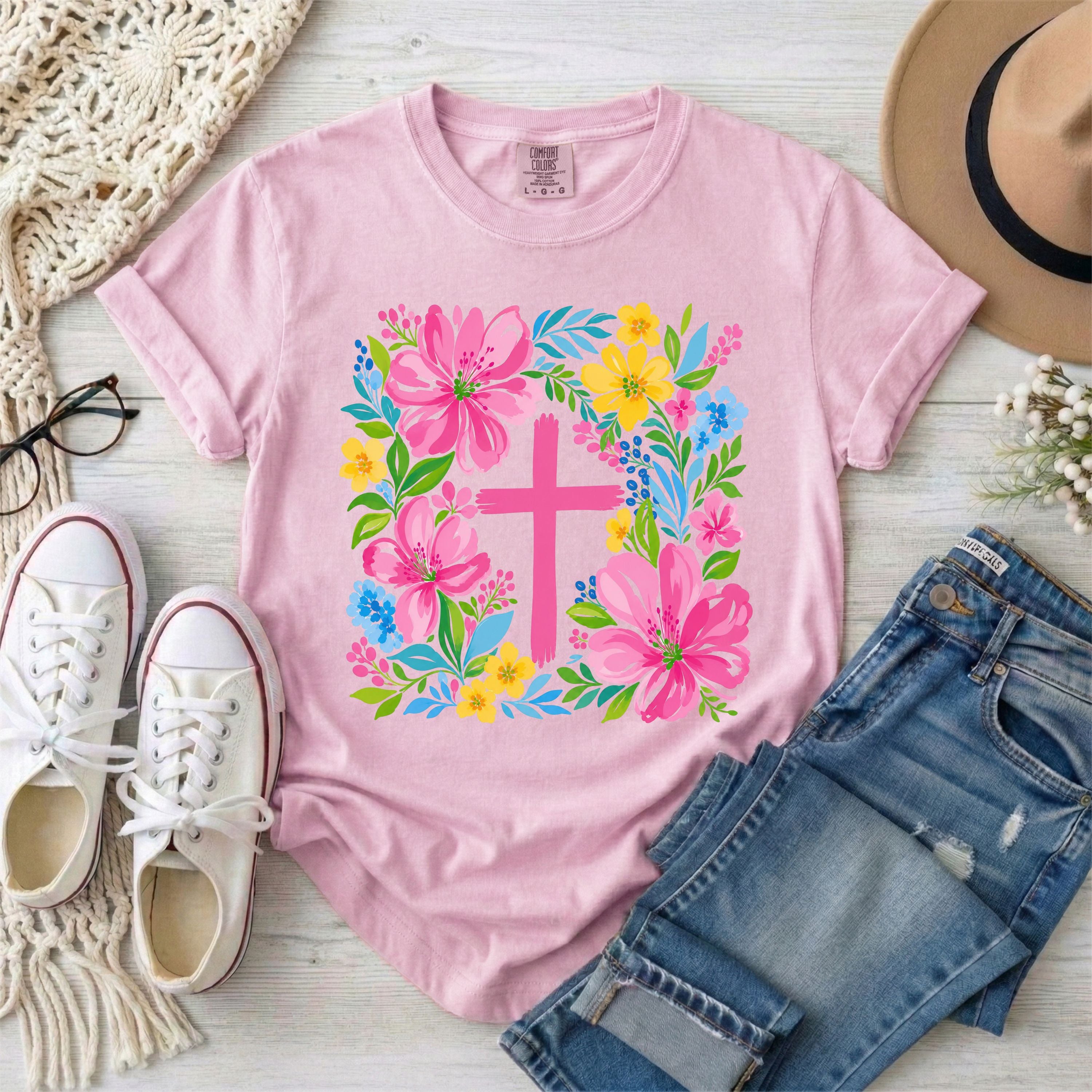 Floral Cross Christian T-Shirt