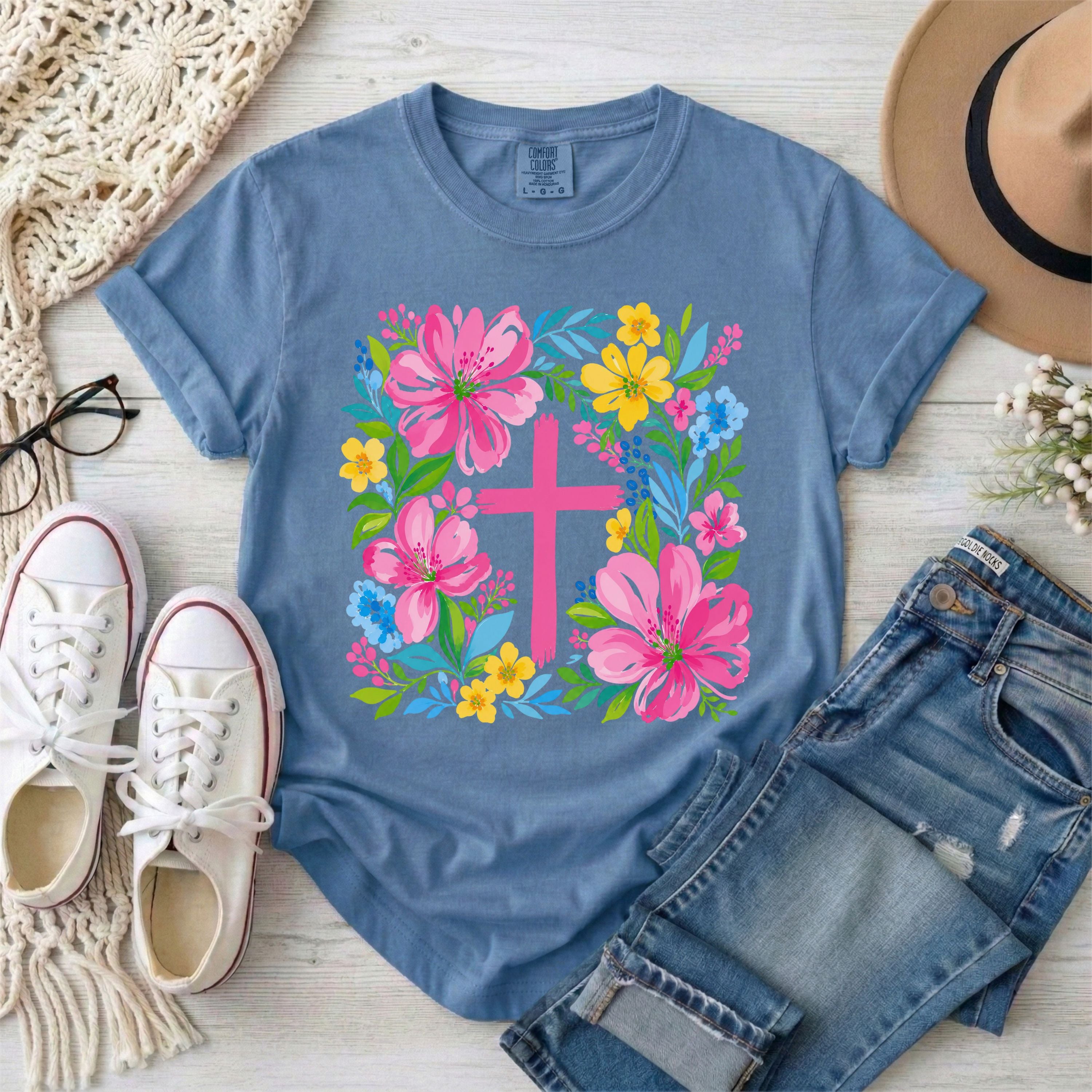 Floral Cross Christian T-Shirt