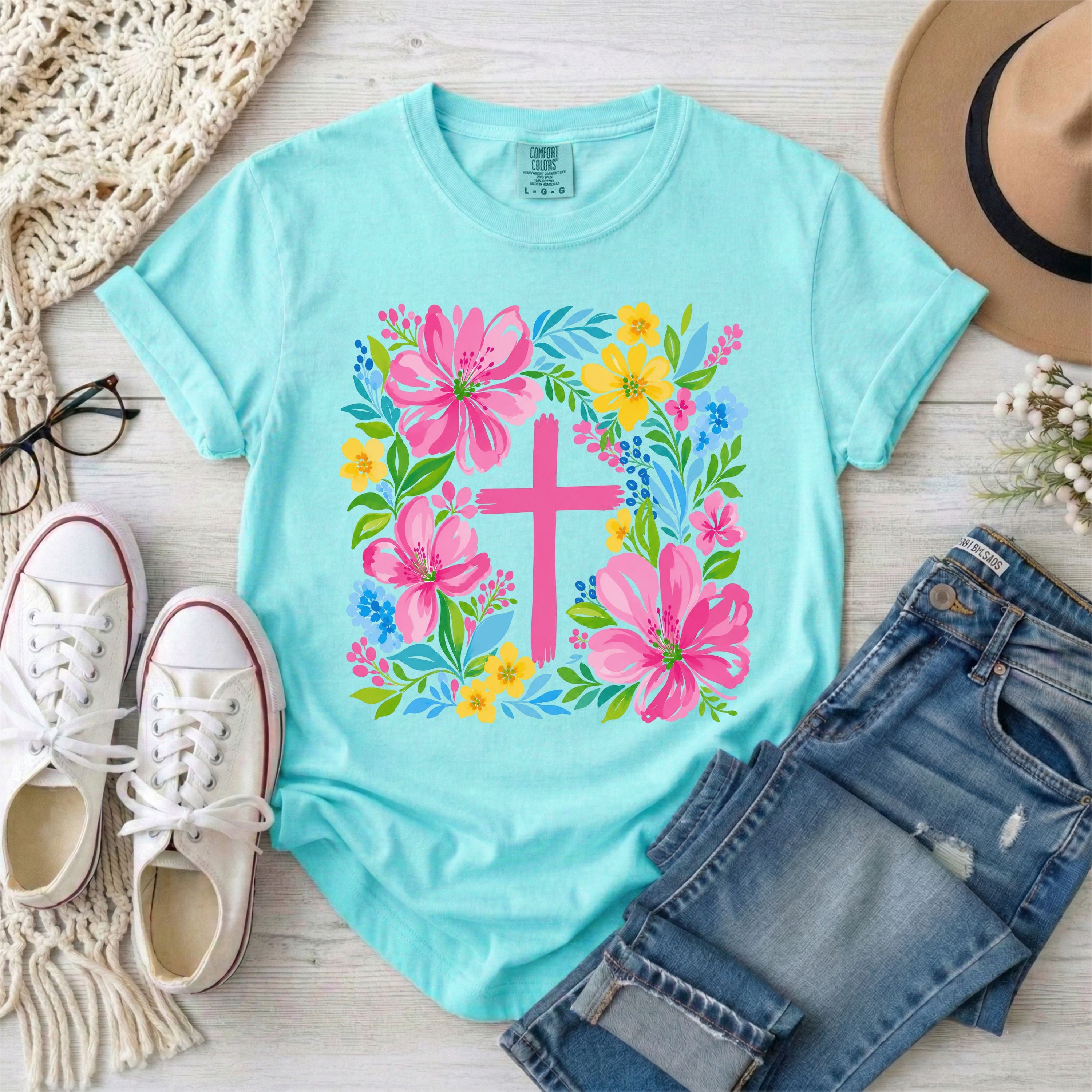 Floral Cross Christian T-Shirt