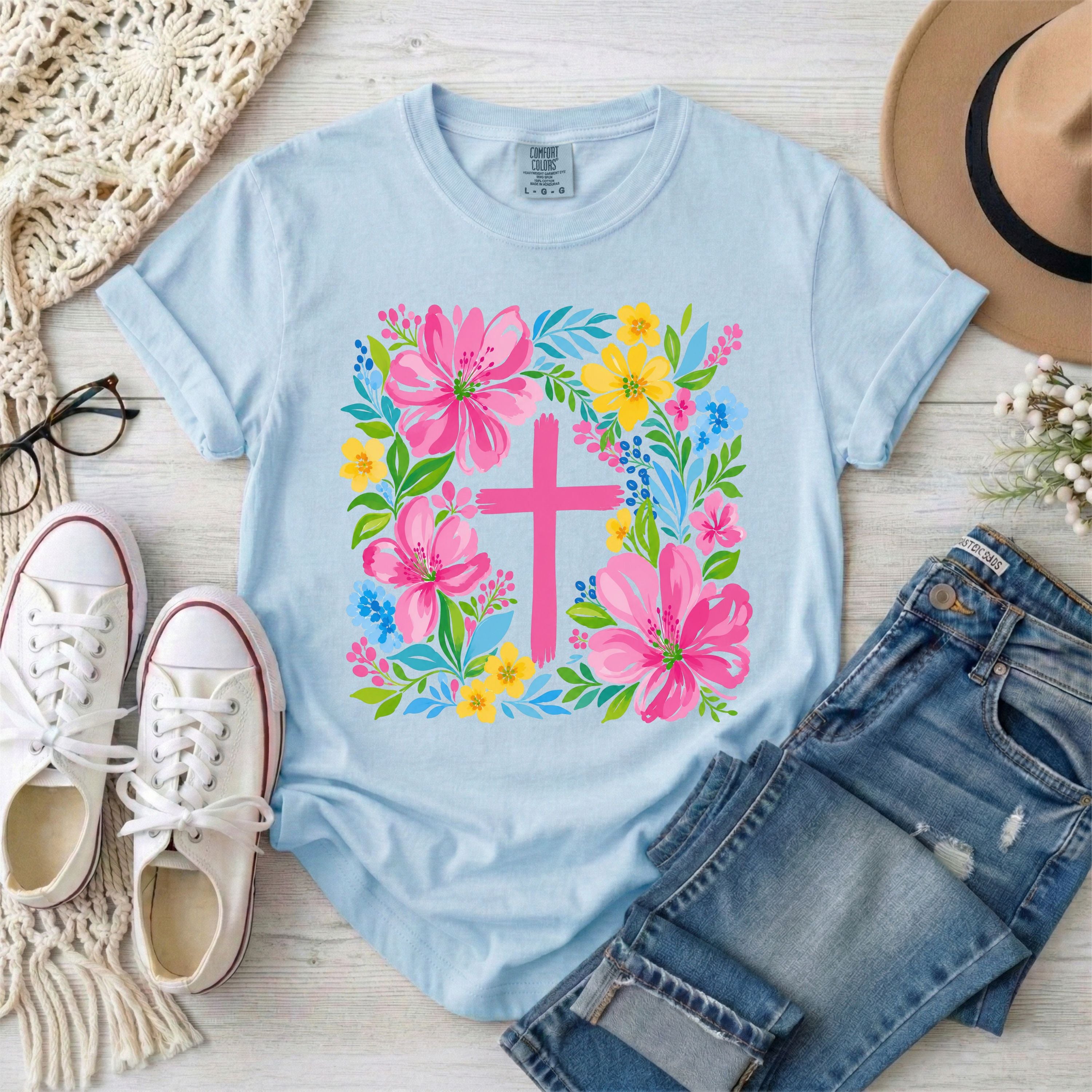 Floral Cross Christian T-Shirt