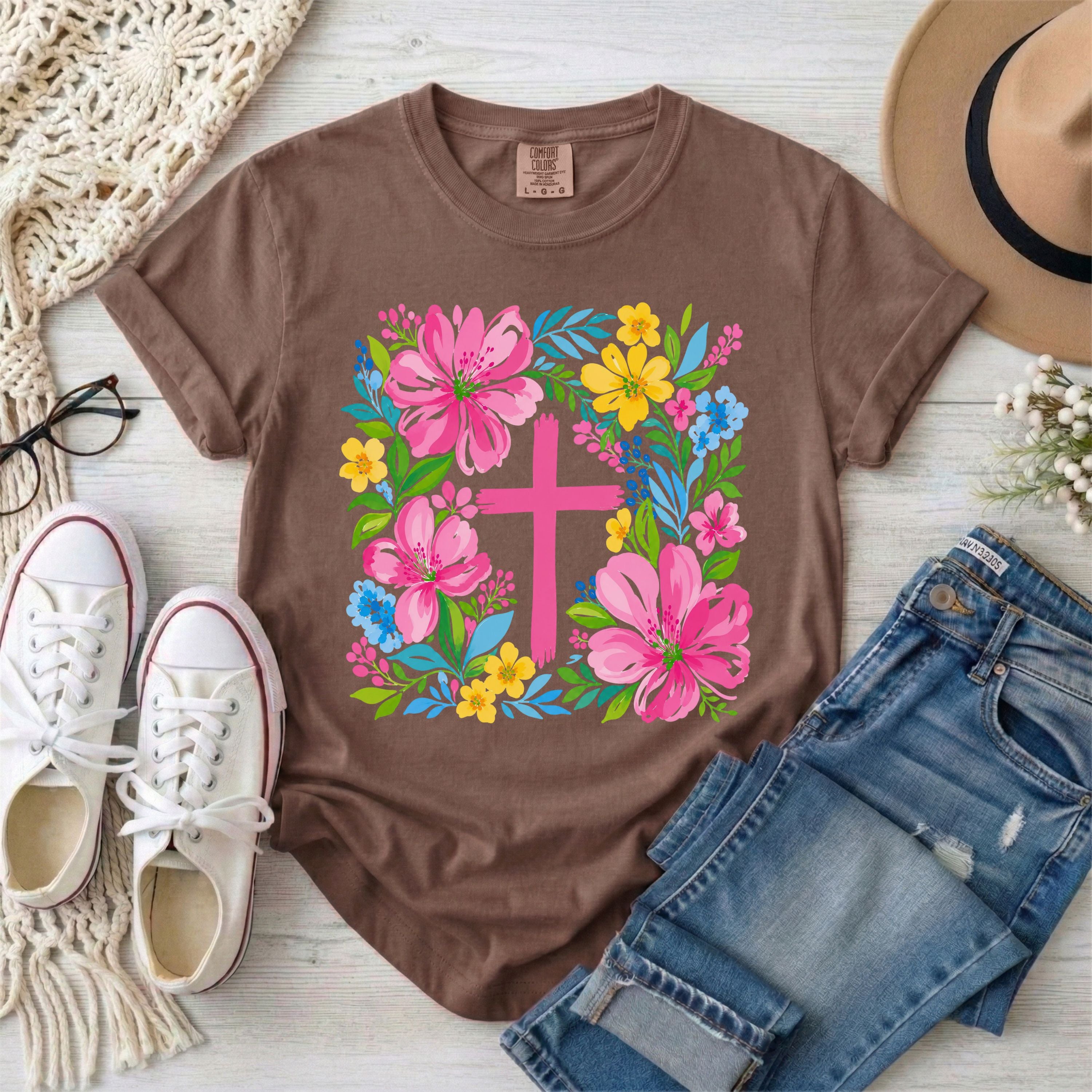 Floral Cross Christian T-Shirt