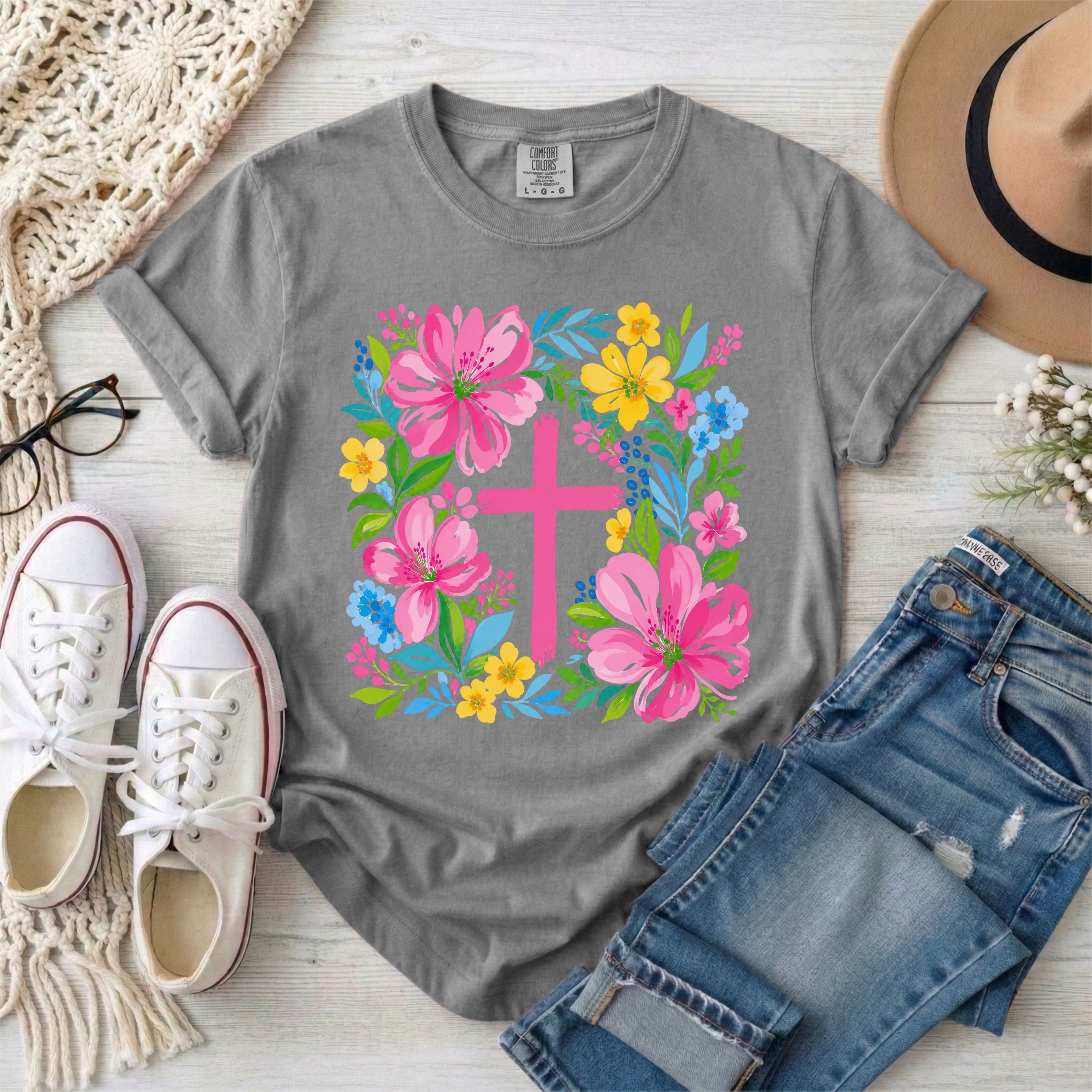 Floral Cross Christian T-Shirt