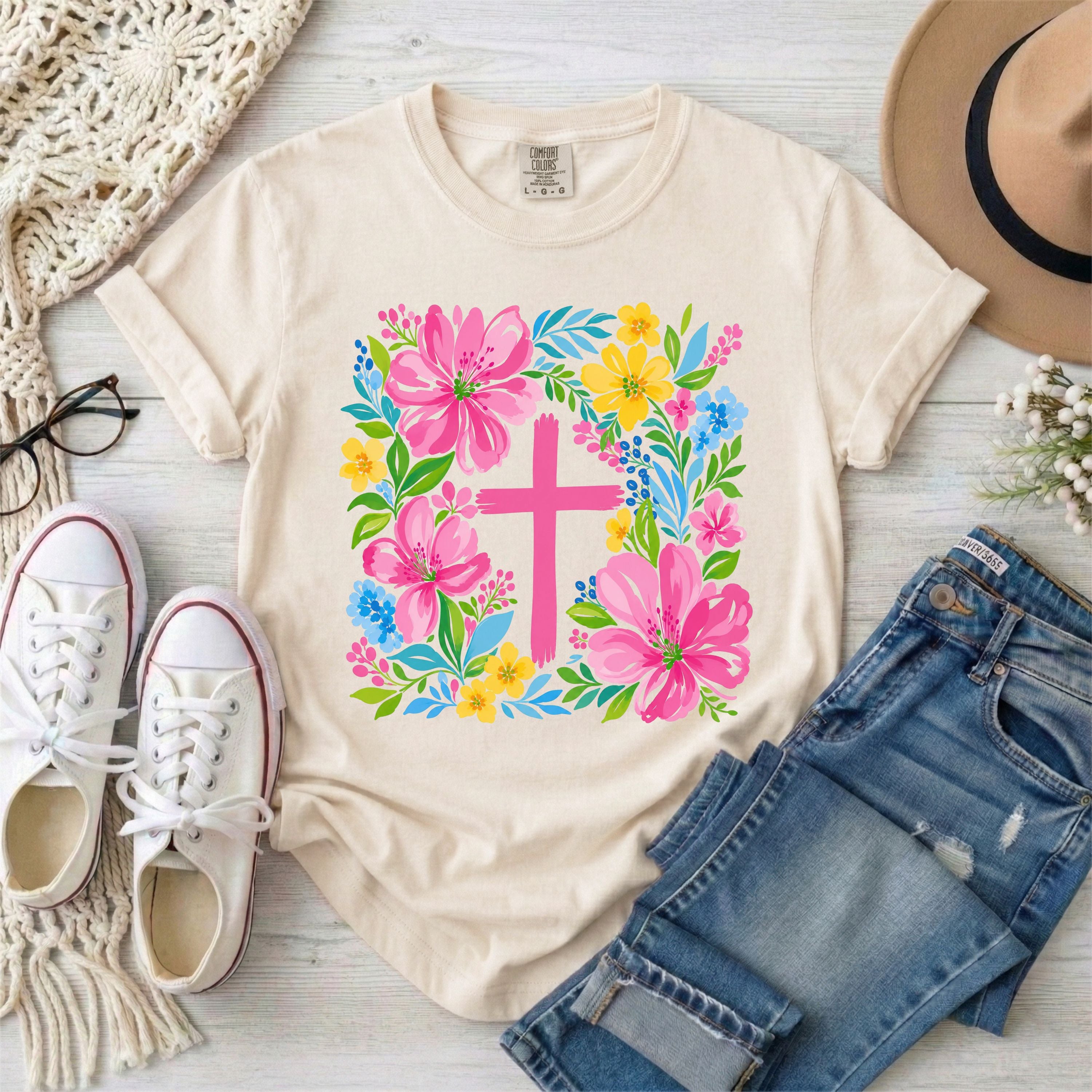 Floral Cross Christian T-Shirt