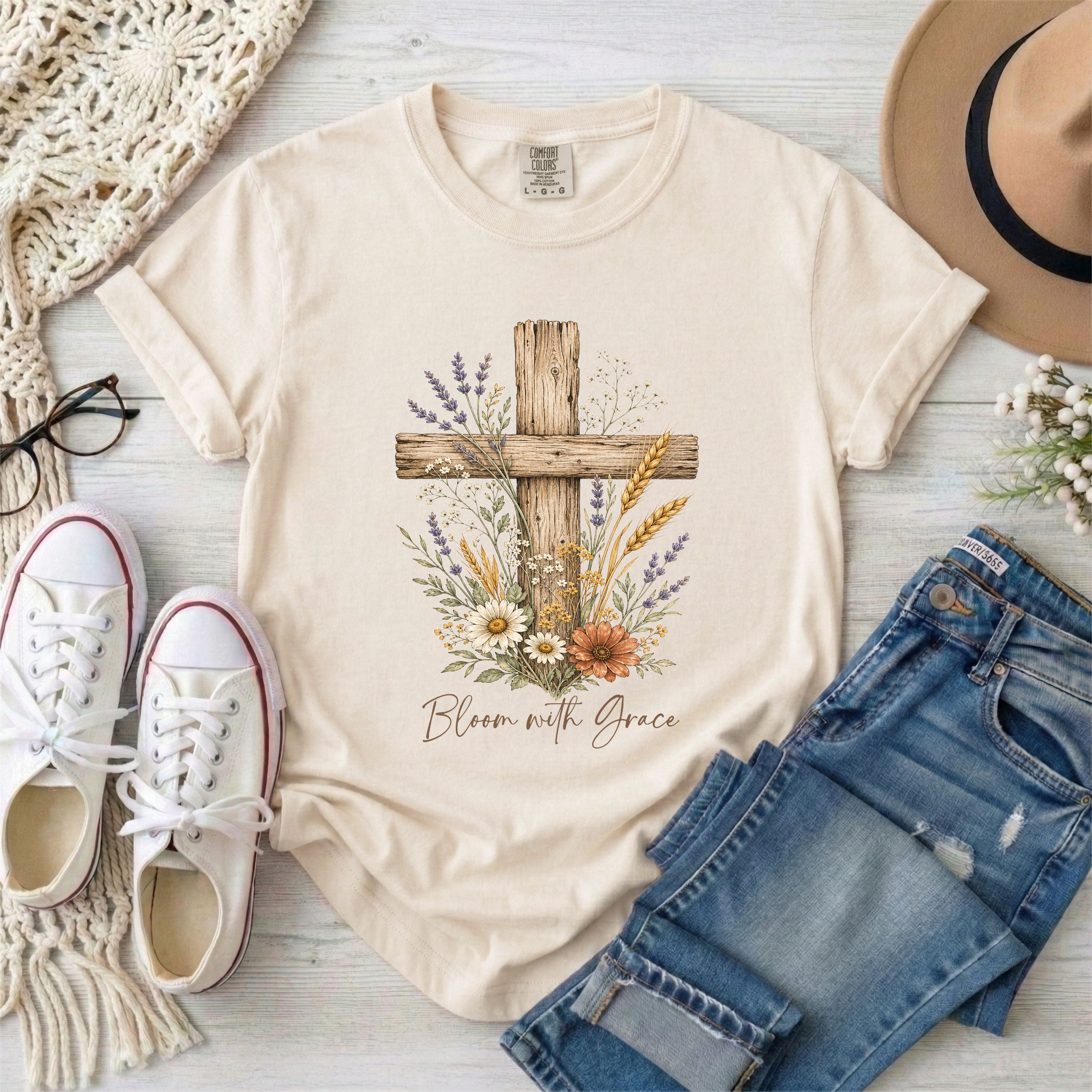 Bloom With Grace Rustic Cross T-Shirt
