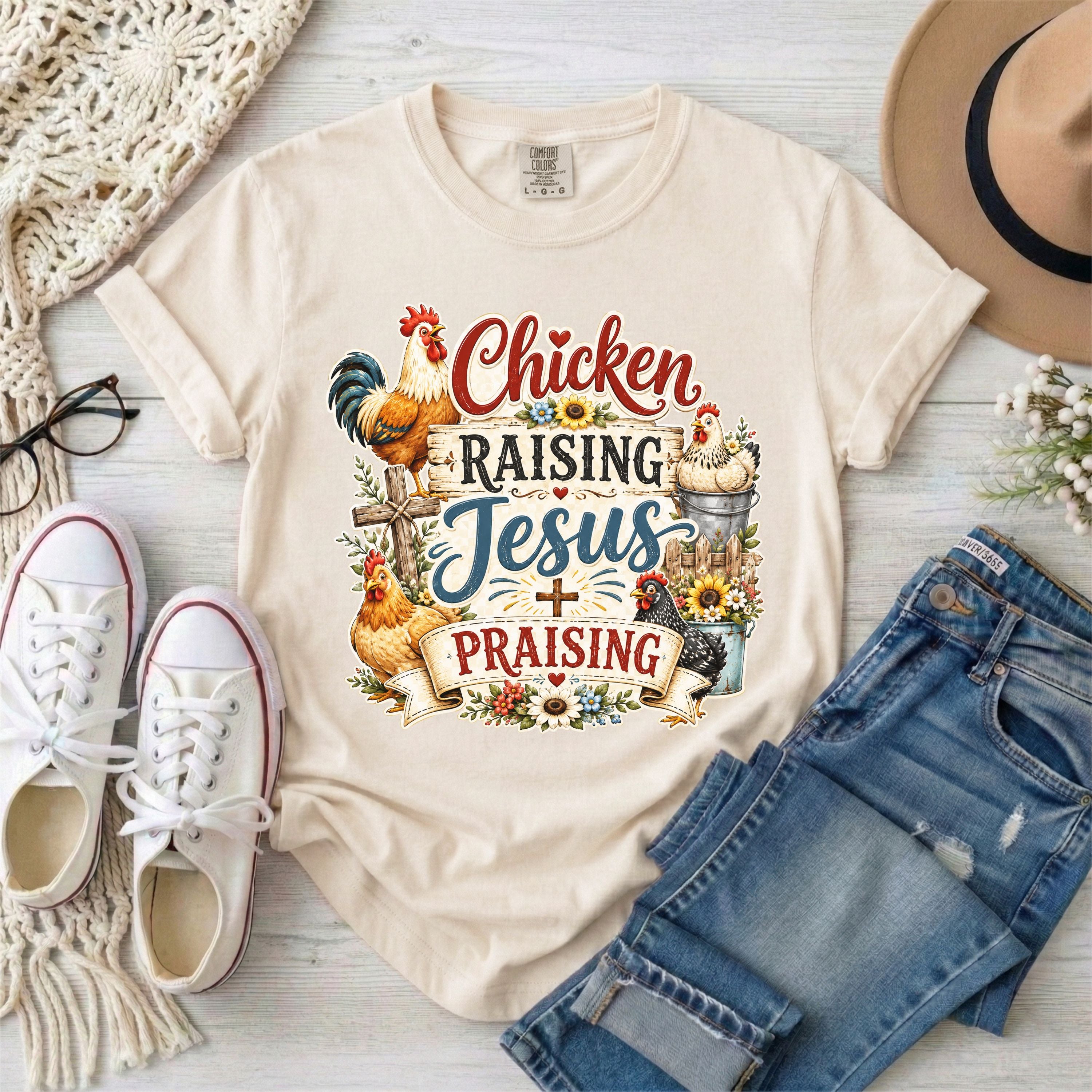 Chicken Raising Jesus Praising T-Shirt