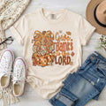 Give Thanks to the Lord Faux Patchwork Pumpkins Fall Christian T-Shirt