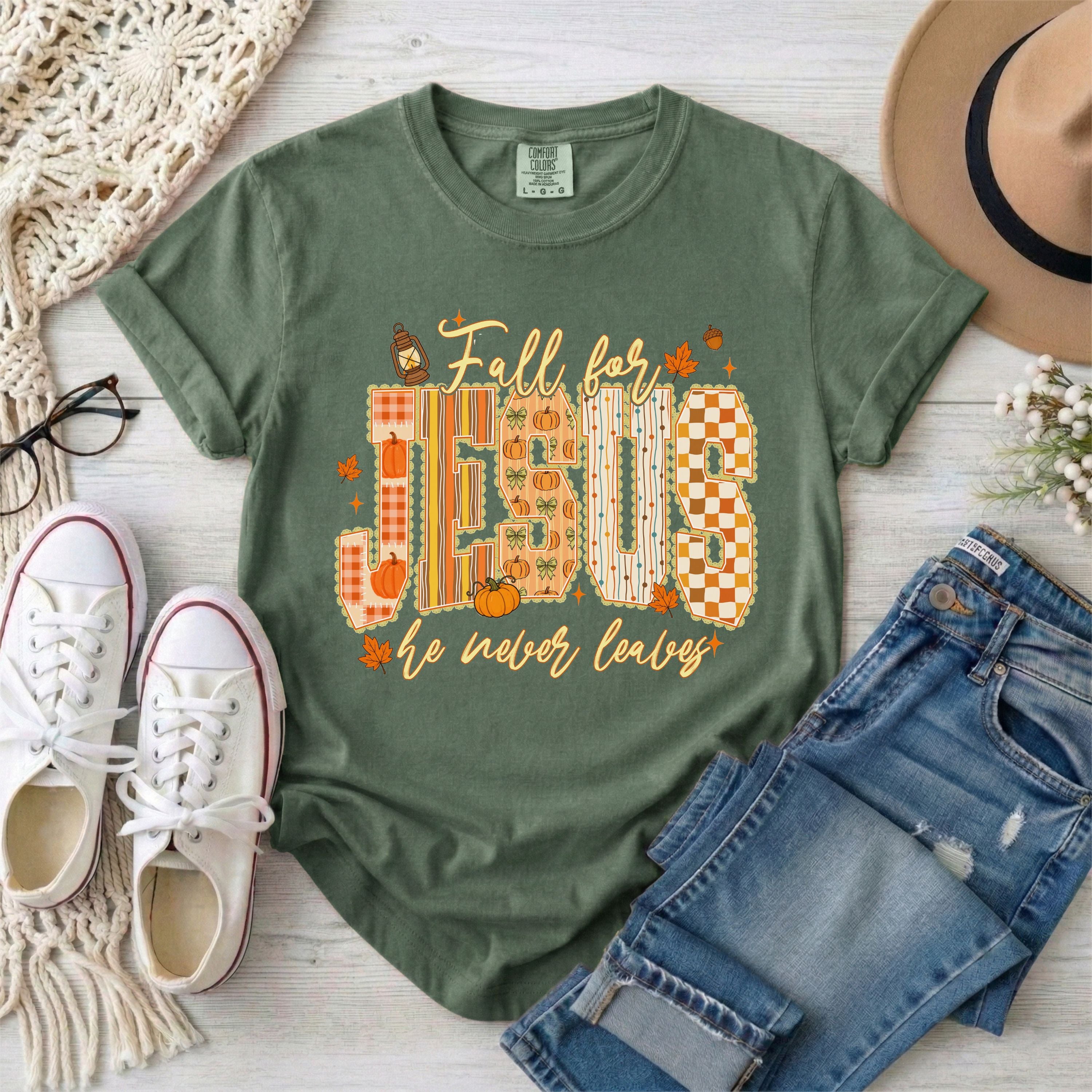 Fall for Jesus He Never Leaves T-Shirt