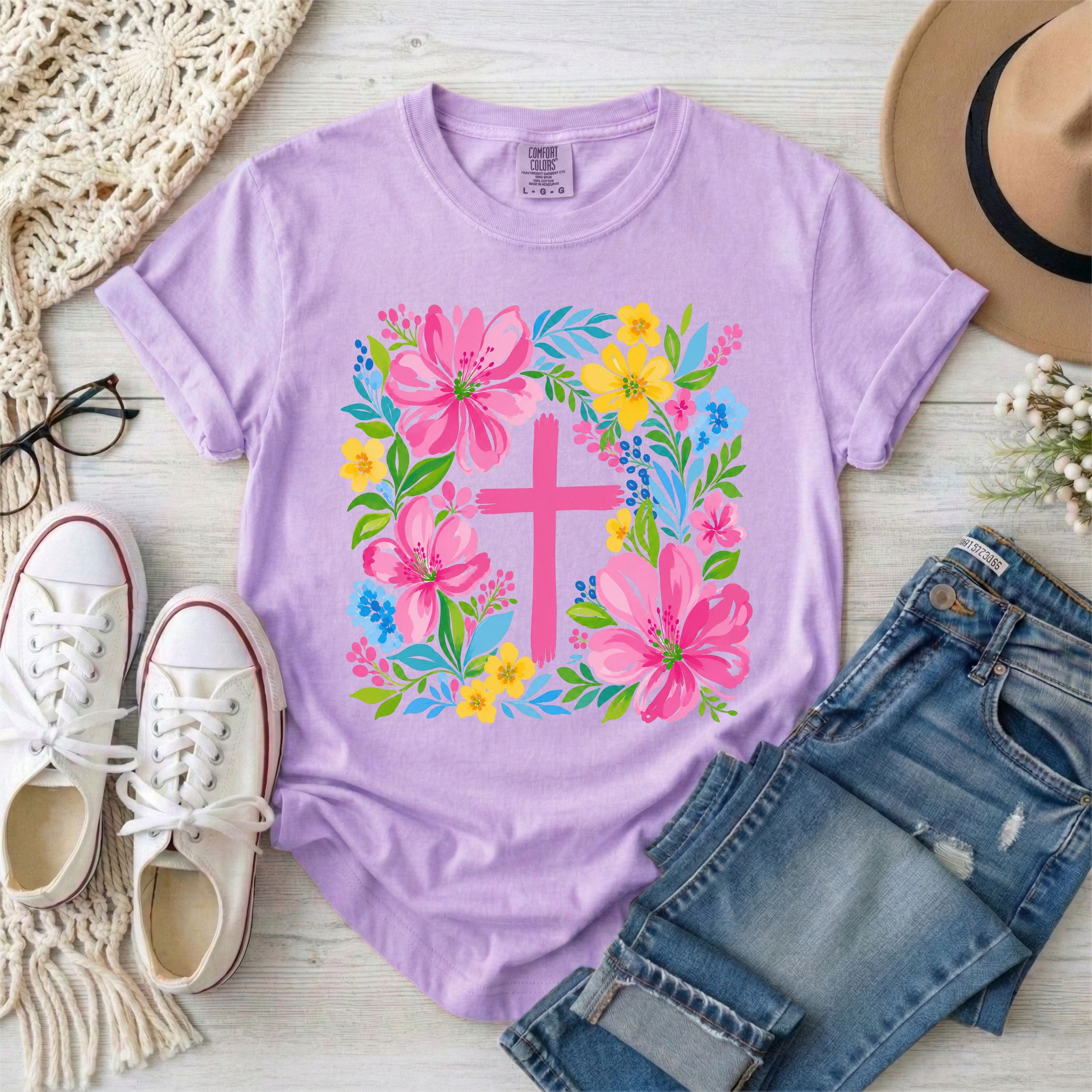 Floral Cross Christian T-Shirt