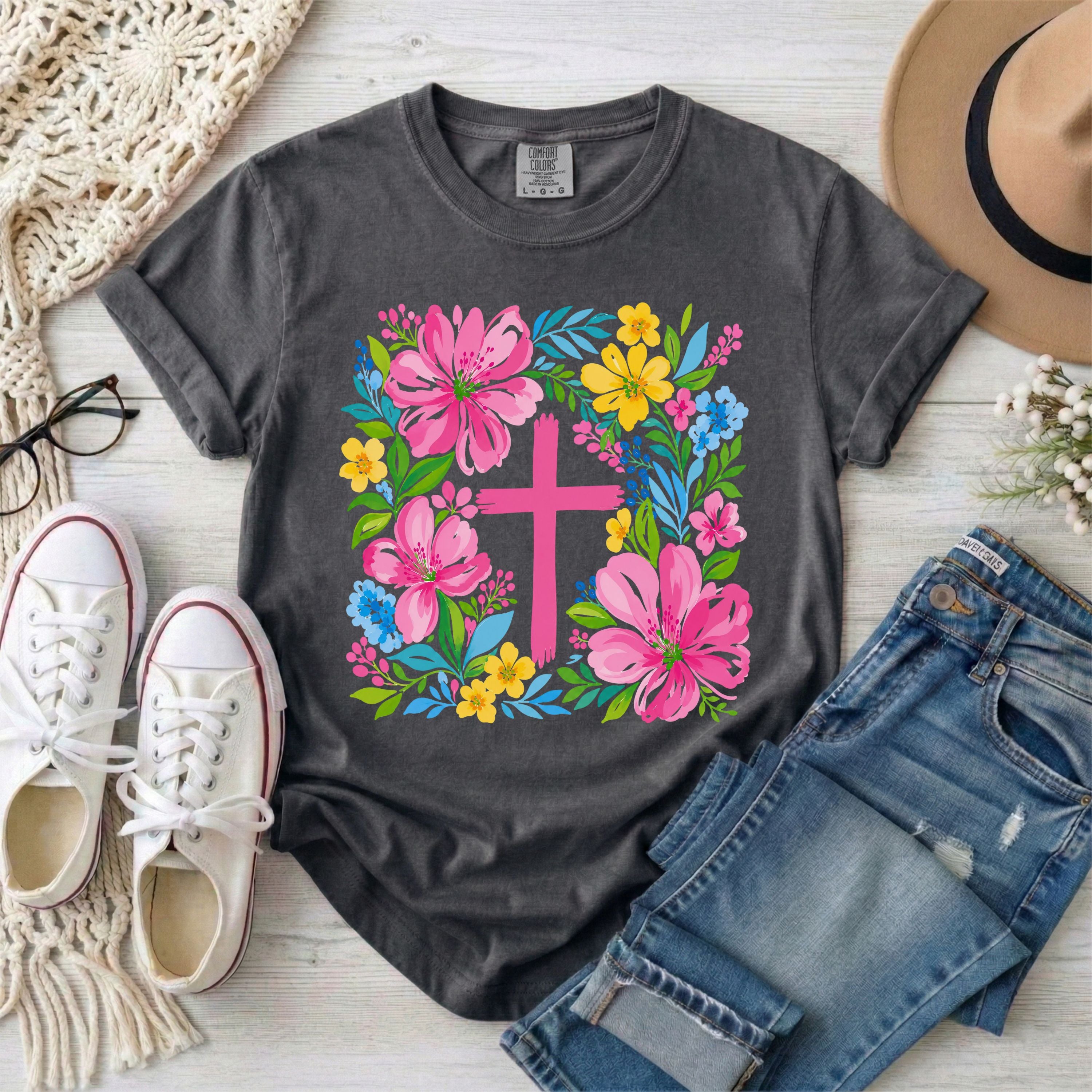 Floral Cross Christian T-Shirt