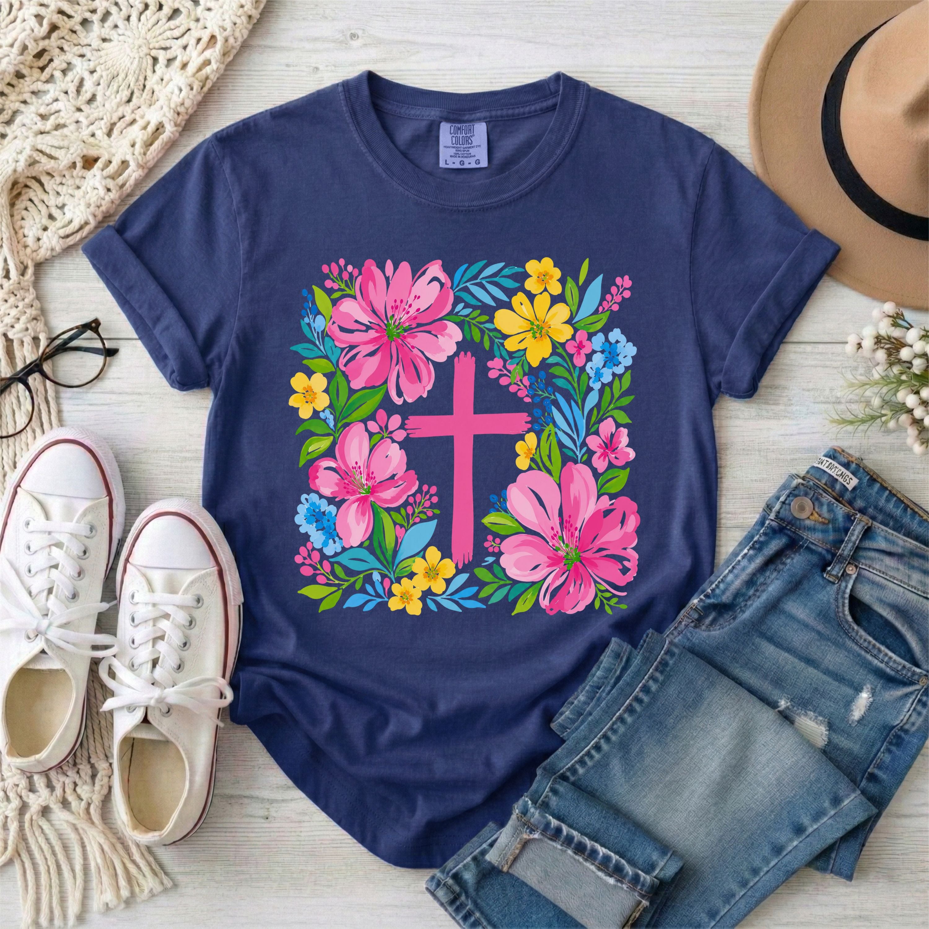 Floral Cross Christian T-Shirt