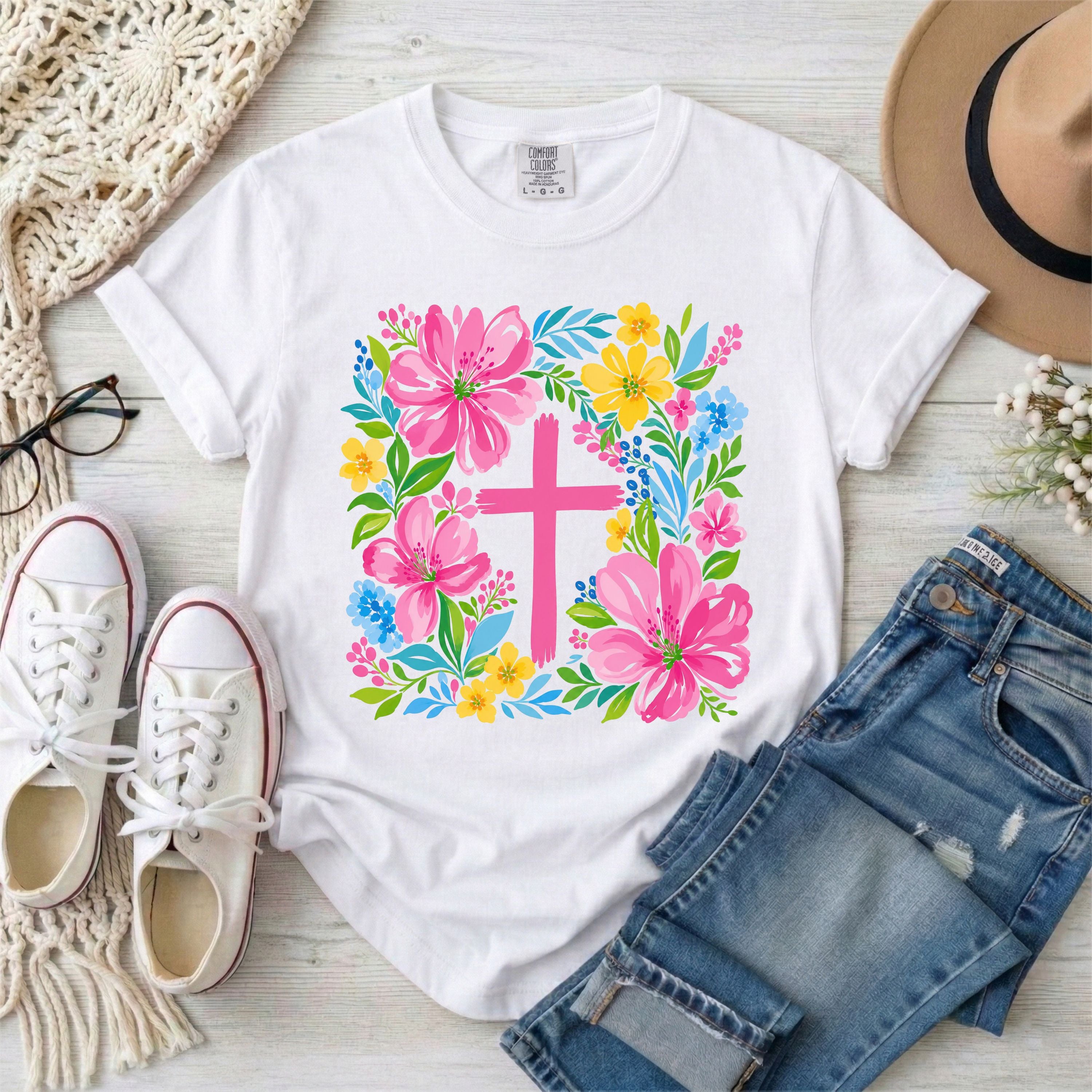 Floral Cross Christian T-Shirt