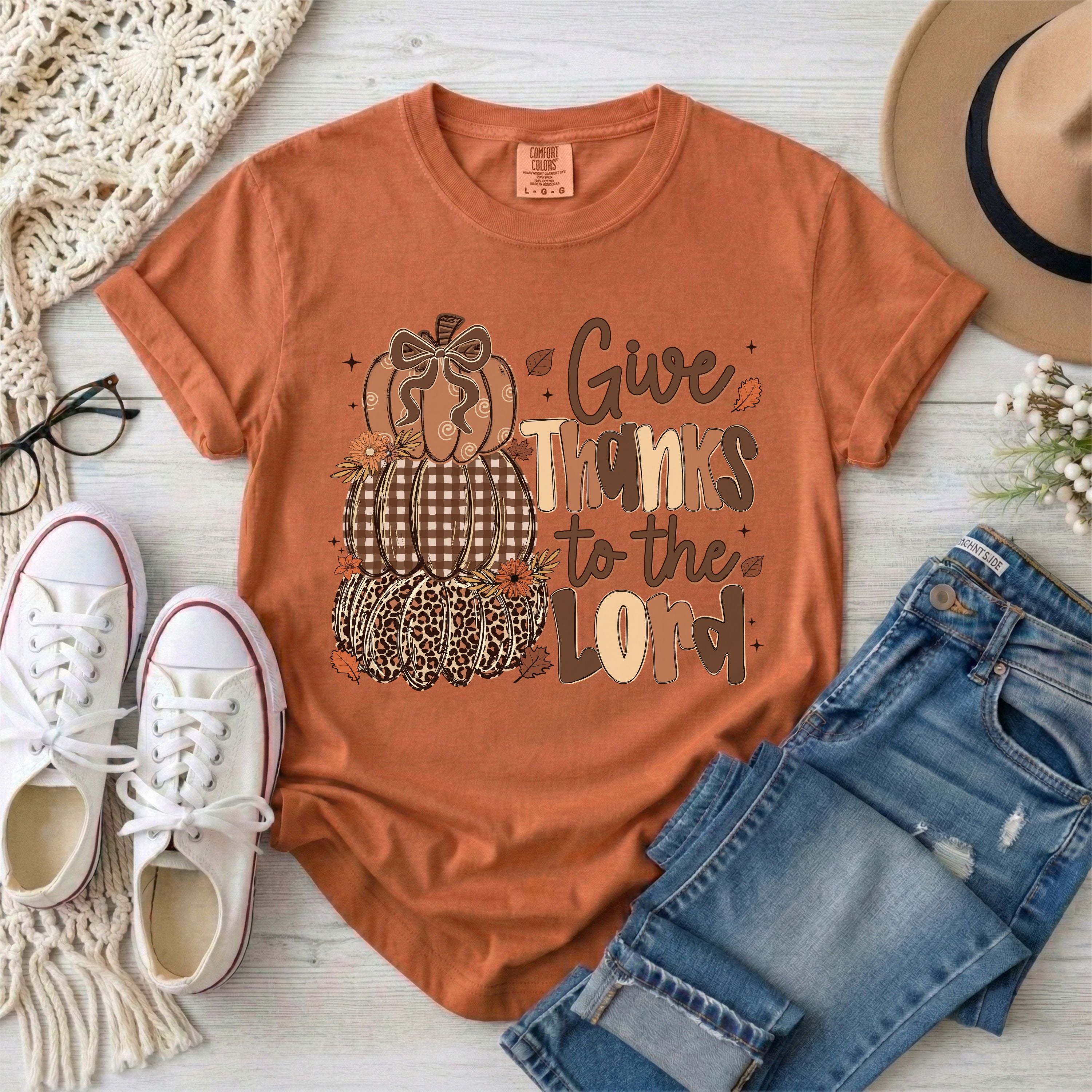 Give Thanks to the Lord, Leopard Print Fall Christian T-Shirt